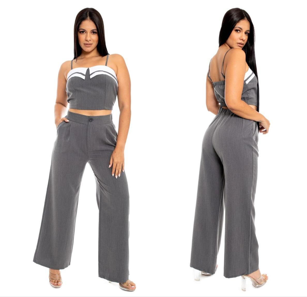 Set de dos piezas formal para dama mujer gris camisa y pantalon CSD1187-14 1290/575