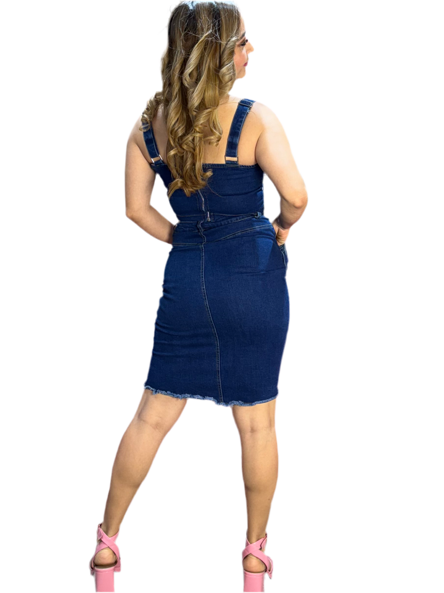 Set de dos piezas falda y top jeans para dama mujer Azul oscuro CSD1192-22 1090/655