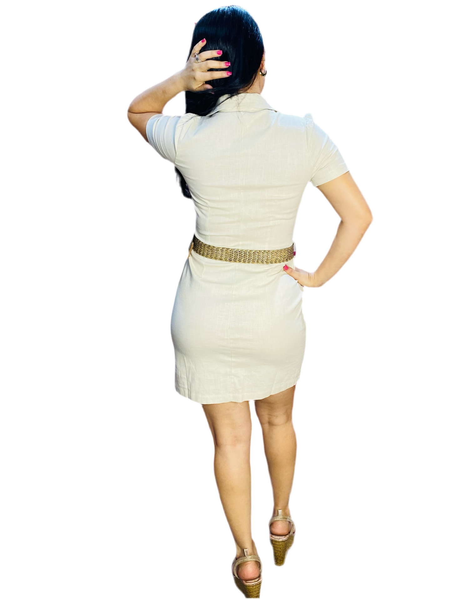 Vestido con faja beige CVD1210-22 590490