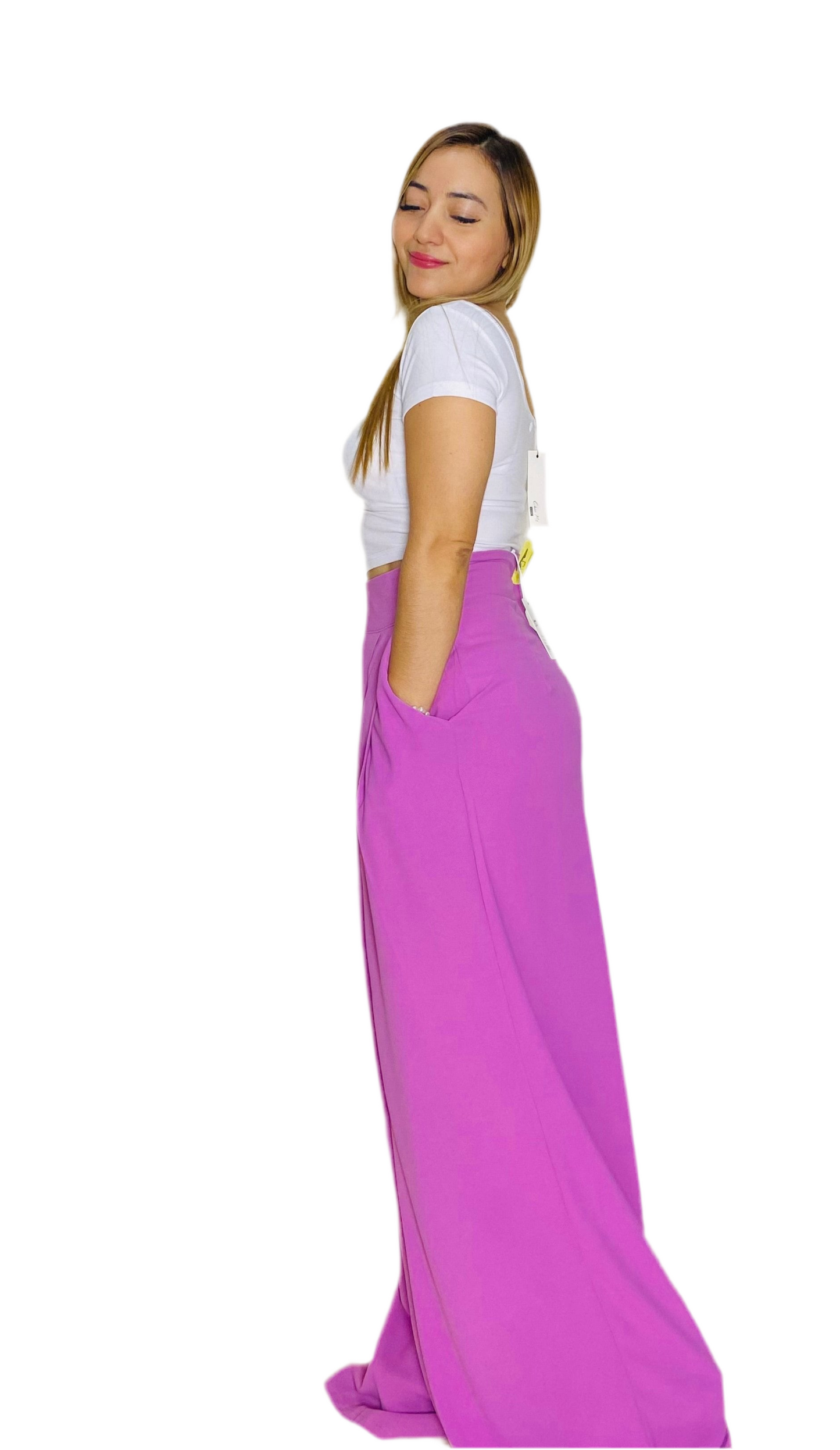 Pantalon de tela Dama Wide Leg morado lila CPD1030-21 690395