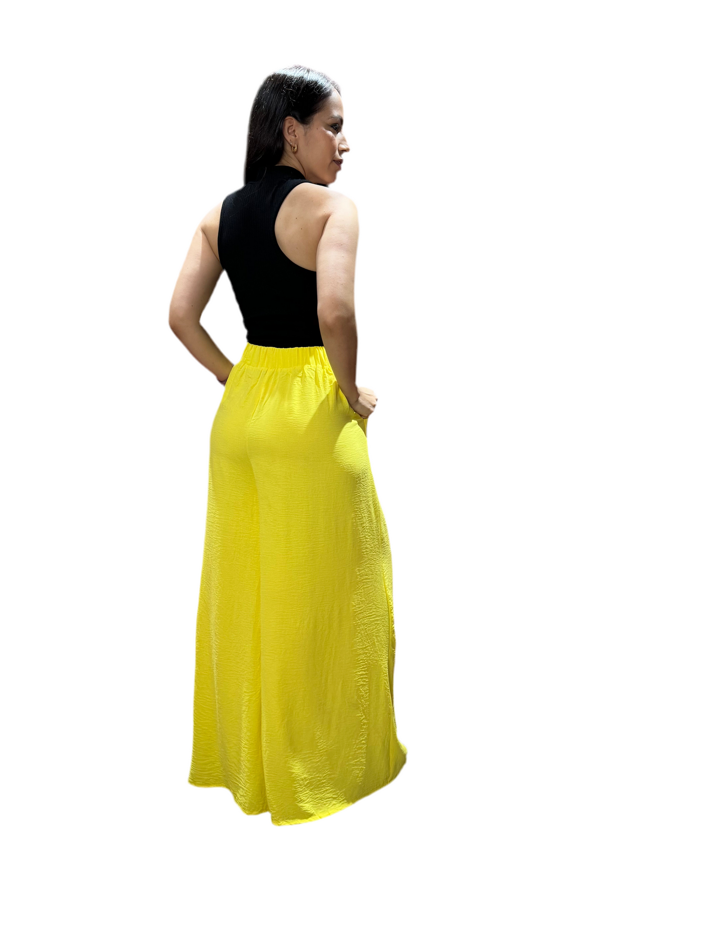 Pantalon ancho wide leg para mujer CPD1068-63 590395 Amarillo