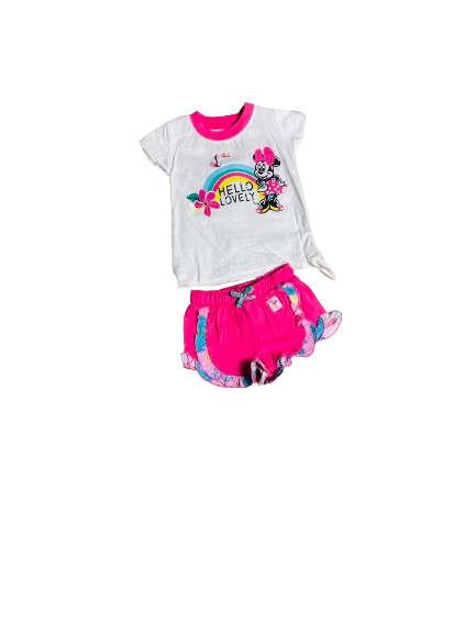 Set conjunto dos piezas short camisa minnie 12m a 3T D9-MI-1164B 390290 rosado
