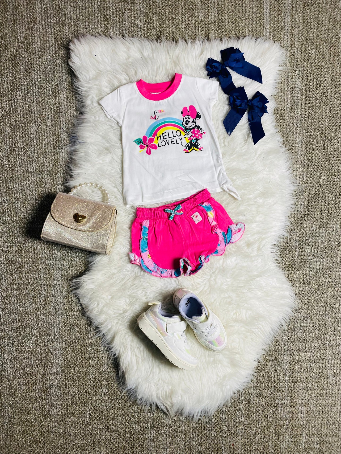 Set conjunto dos piezas short camisa minnie 12m a 3T D9-MI-1164B 390290 rosado