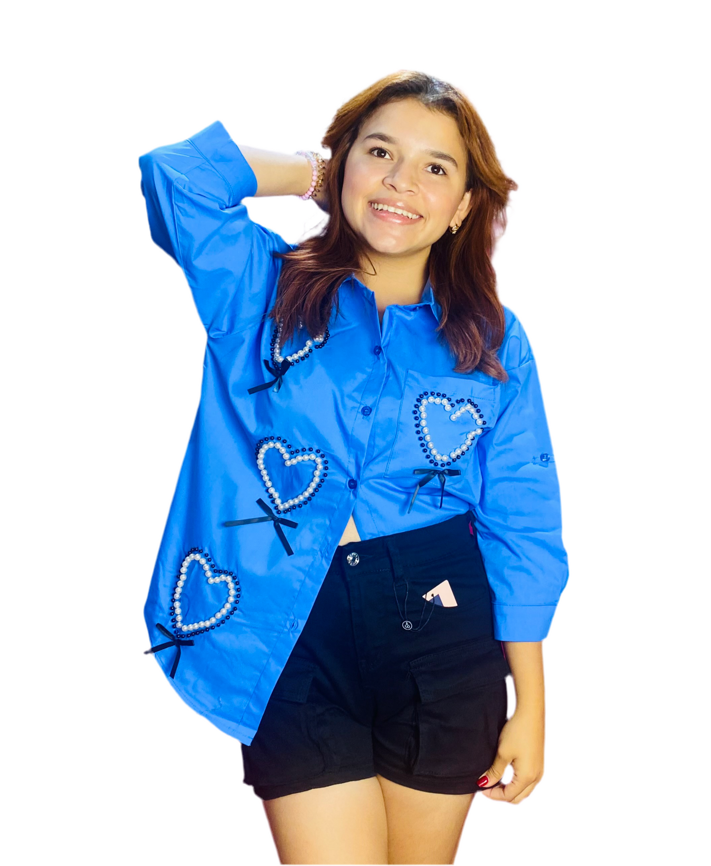 Camisa Blusa Dama manga larga con chongos azul CTD1198-16 690425