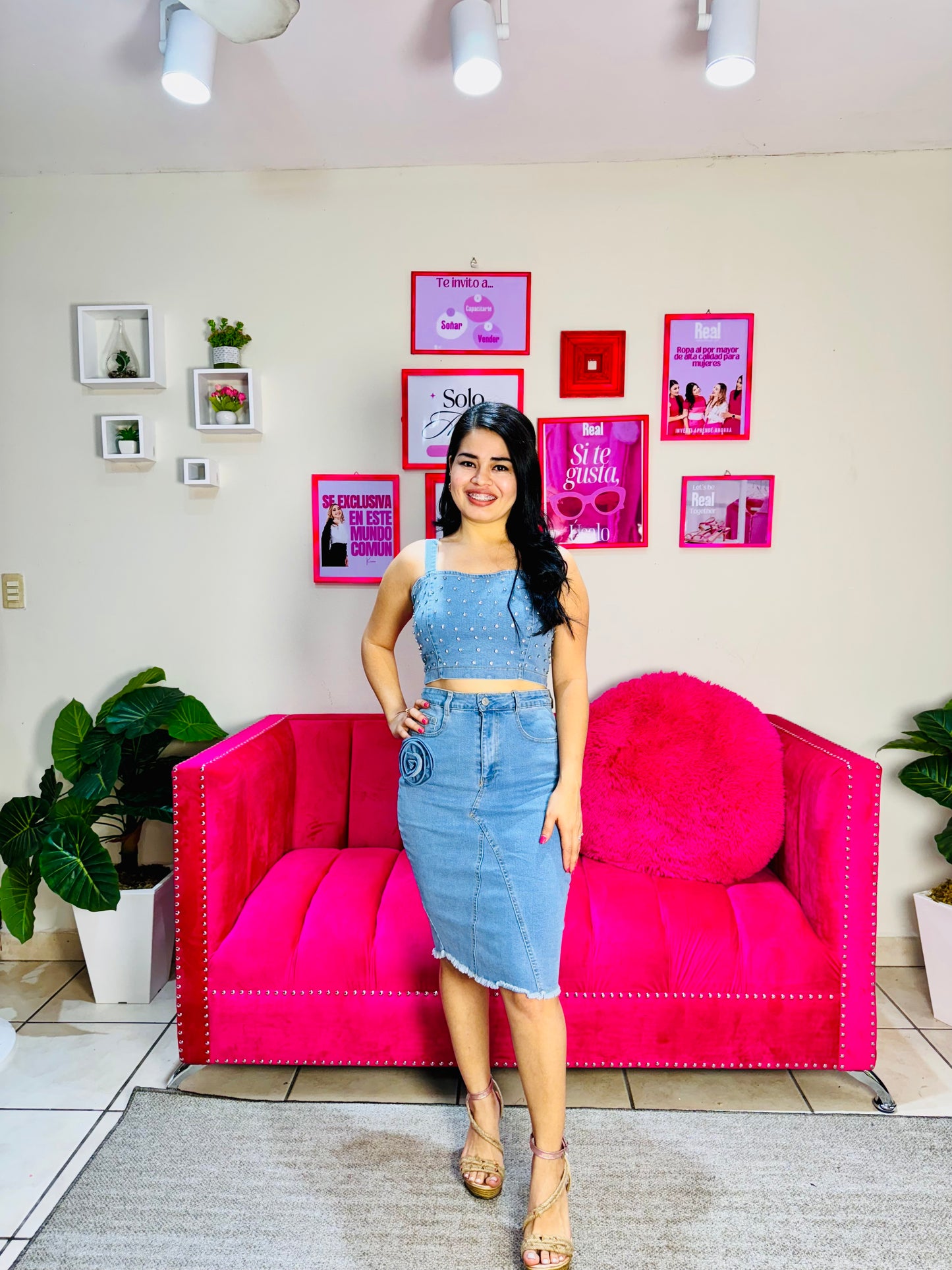 Set de dos piezas falda y top jeans para dama mujer Azul Claro CSD1192-22 1090/790