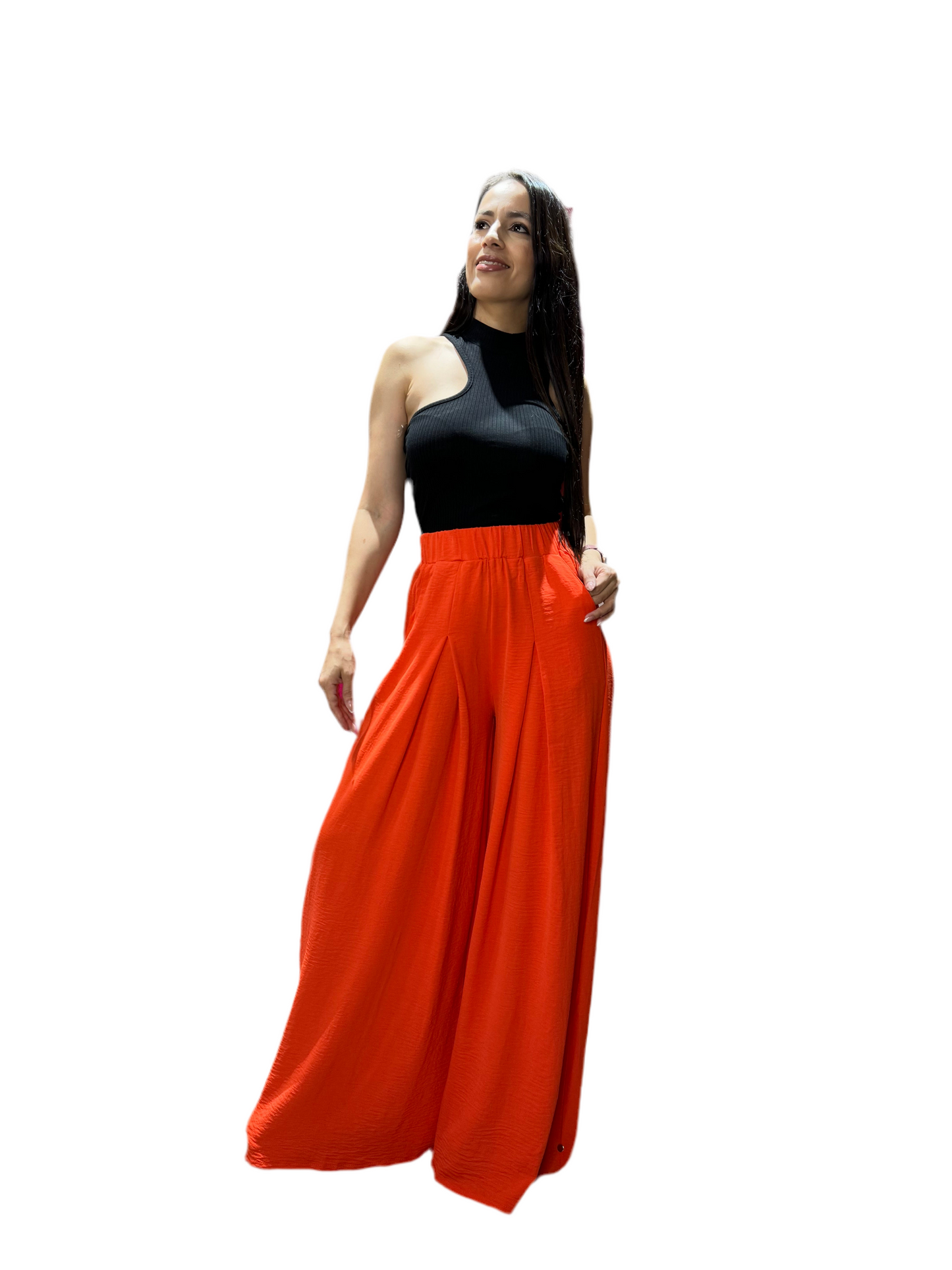 Pantalon ancho wide leg para mujer CPD1068-63 590395 anaranjado