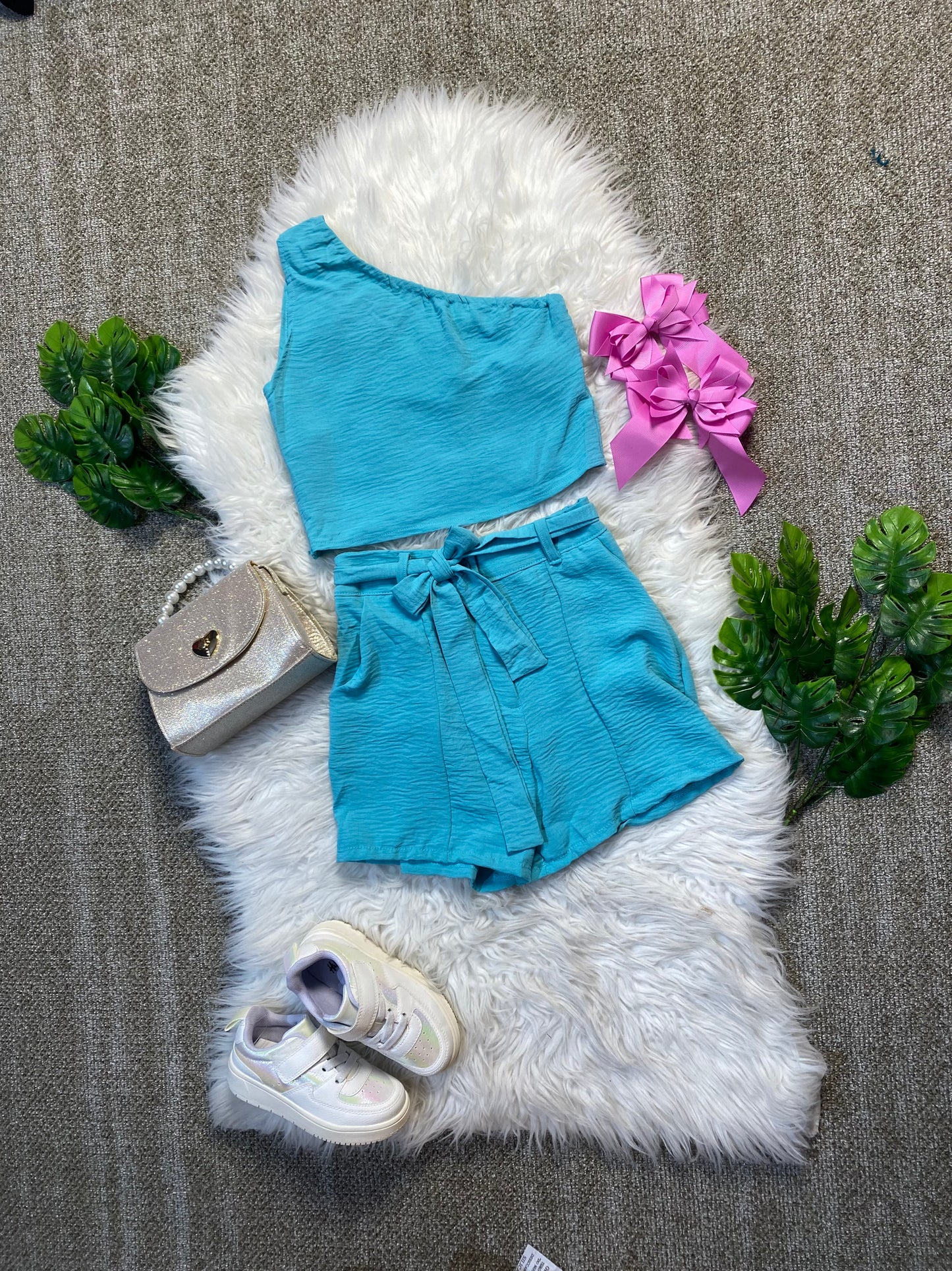 Conjunto set dos piezas para niña short y camisa CSG1117-12 590350 azul