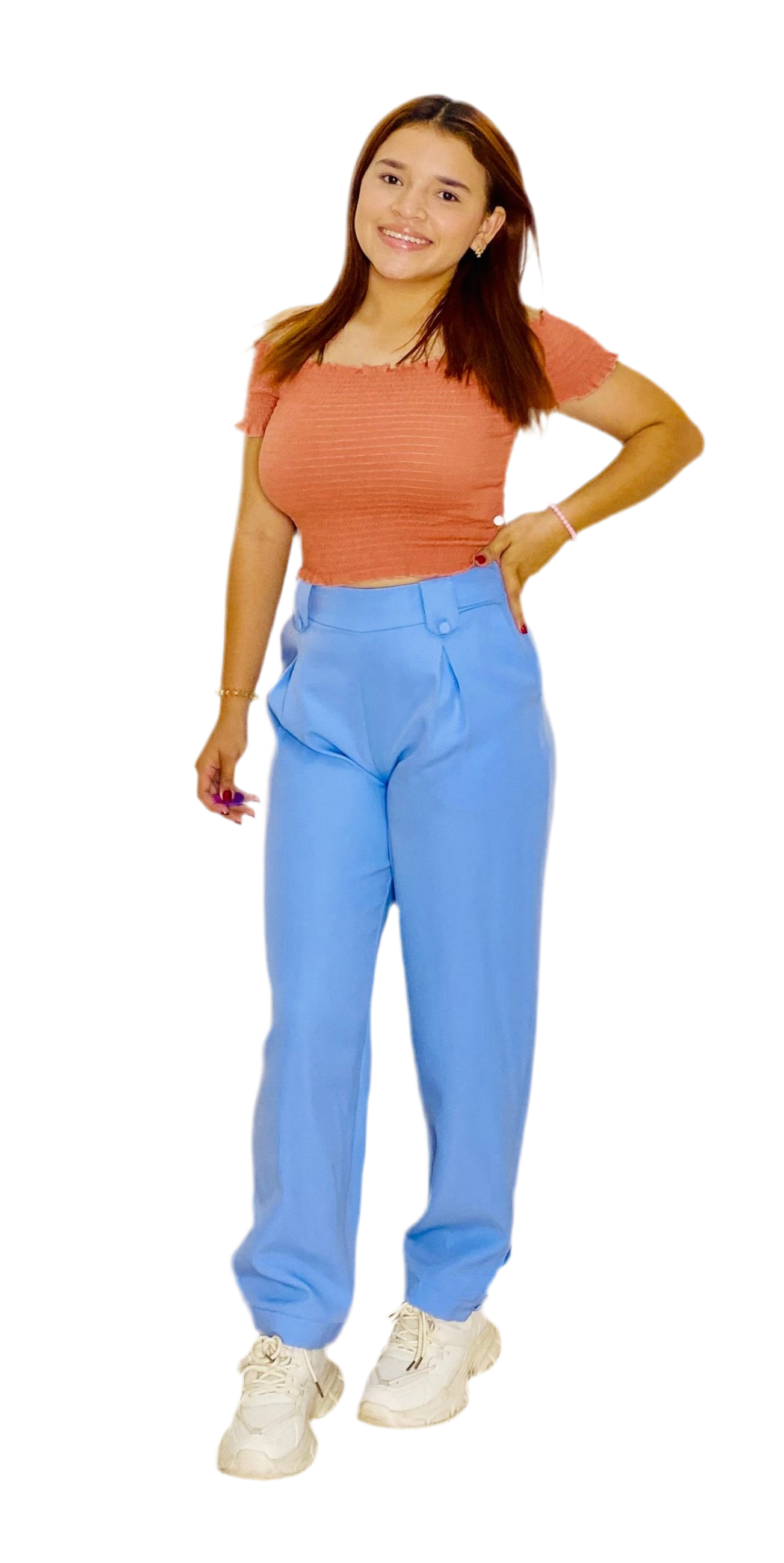 Pantalon tela tiro alto dama mujer azul M L XL Intrigue INT3-1737 590490