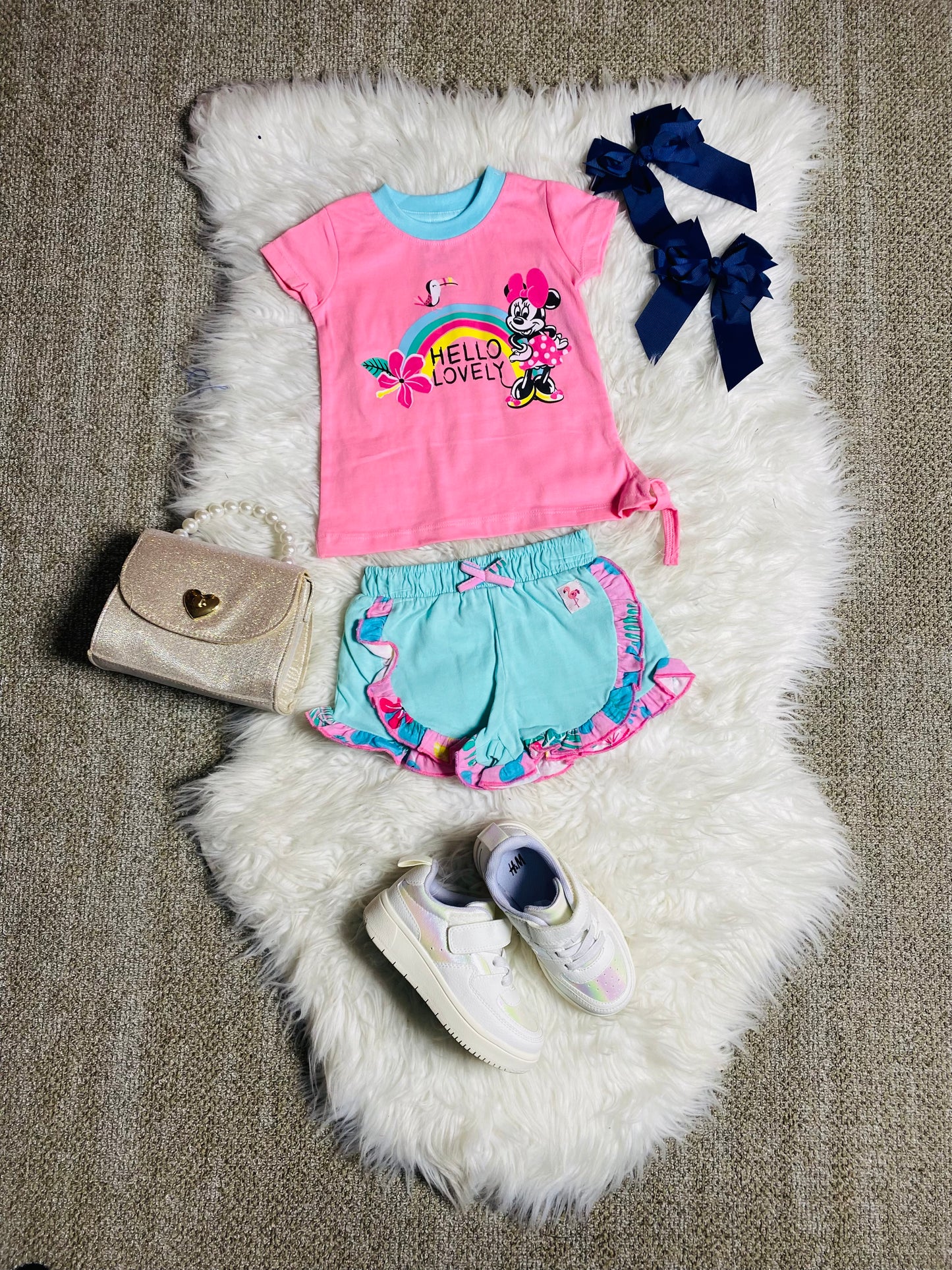 Conjunto dos piezas para bebe niña short camisa minnie 12m a 3T D9-MI-1164B 390330 rosado