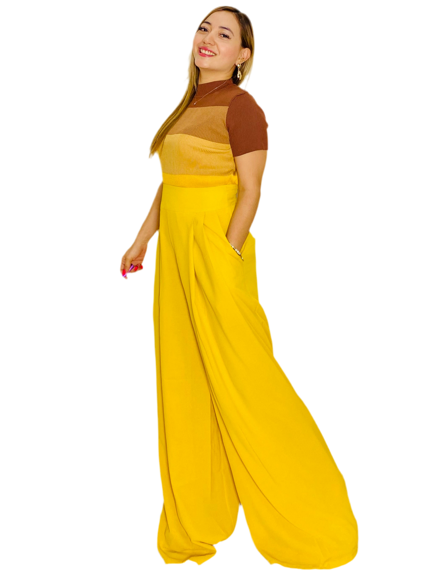 Pantalon de tela Dama Wide Led Amarillo CPD1030-21 690395