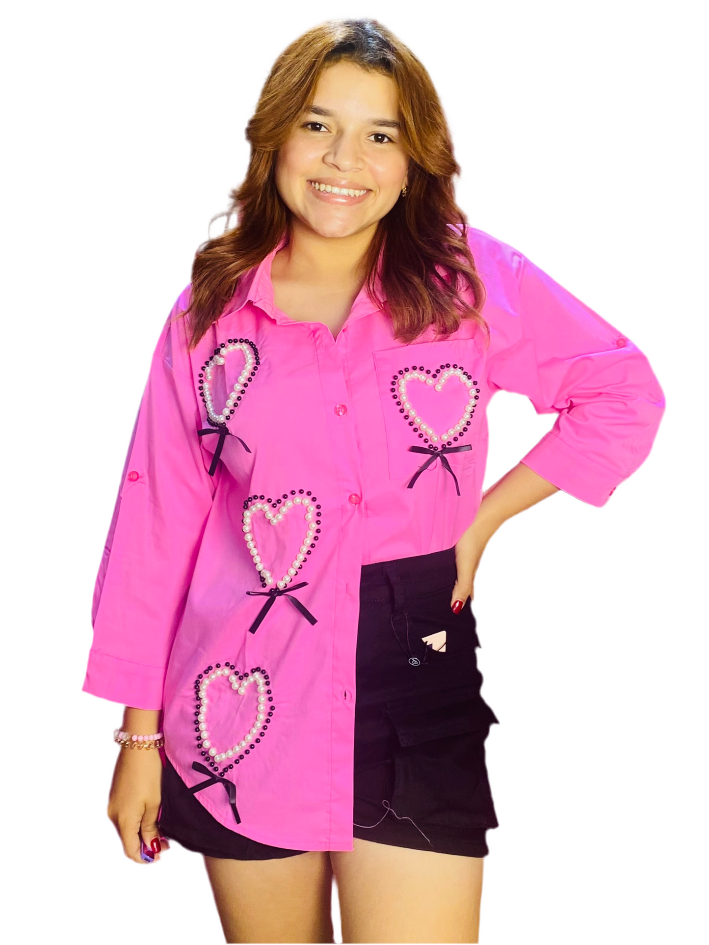 Camisa Blusa Dama manga larga con chongos rosada CTD1198-16 690425