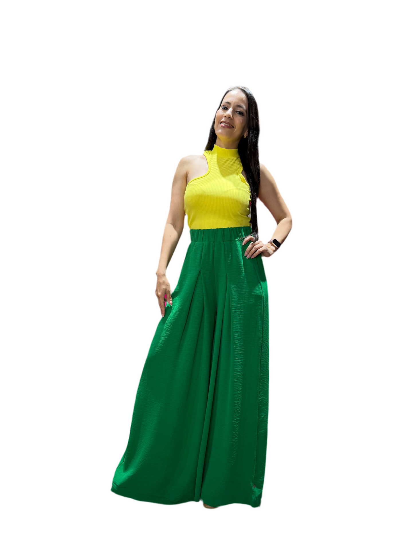 Pantalon ancho wide leg para mujer CPD1068-63 590395 Verde
