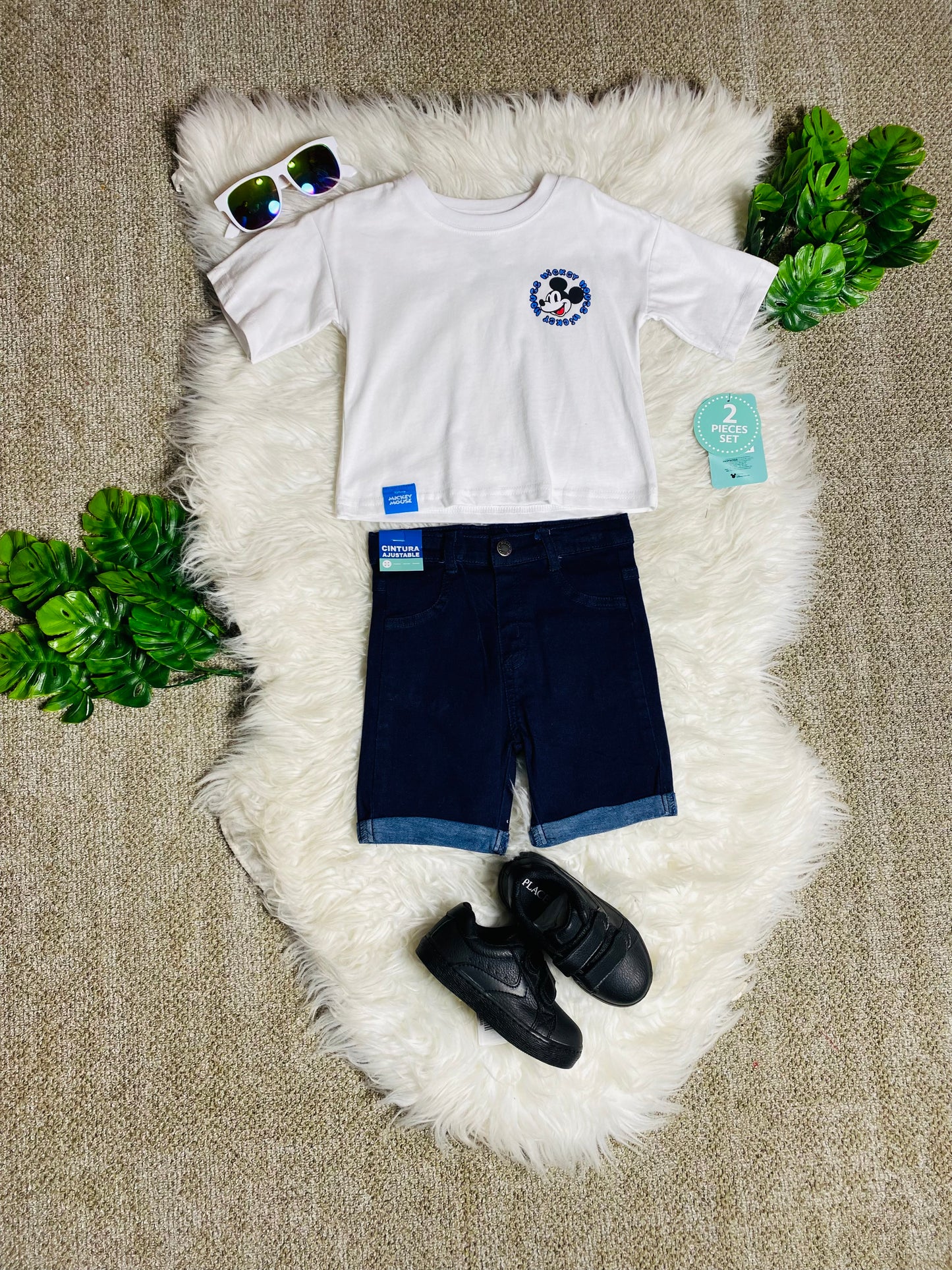 Set conjuntos dos piezas para bebé niño mickey short y camisa 12m a 3T D9-MK-1334B 690345 blanco