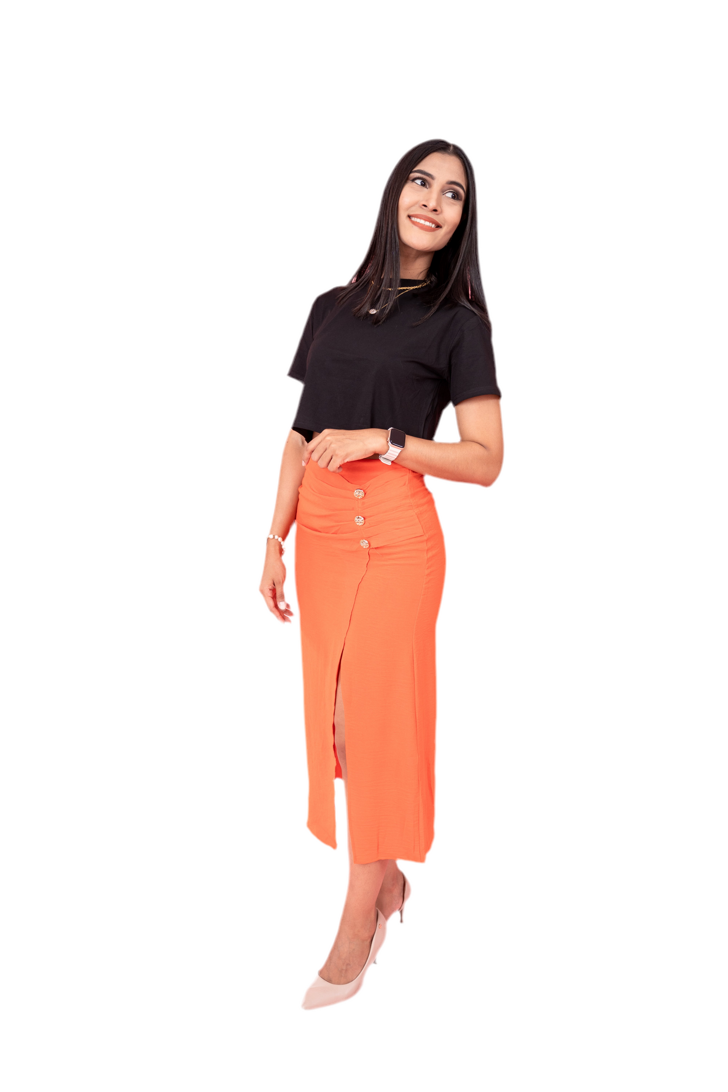 Falda para dama traslapada anaranjada CFD1068-60 590315