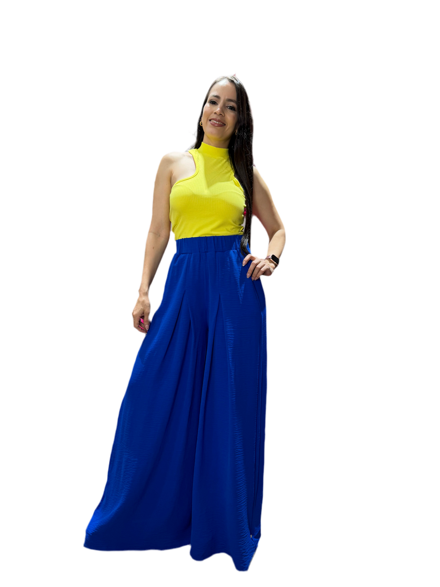 Pantalon ancho wide leg para mujer CPD1068-63 590395 Azul