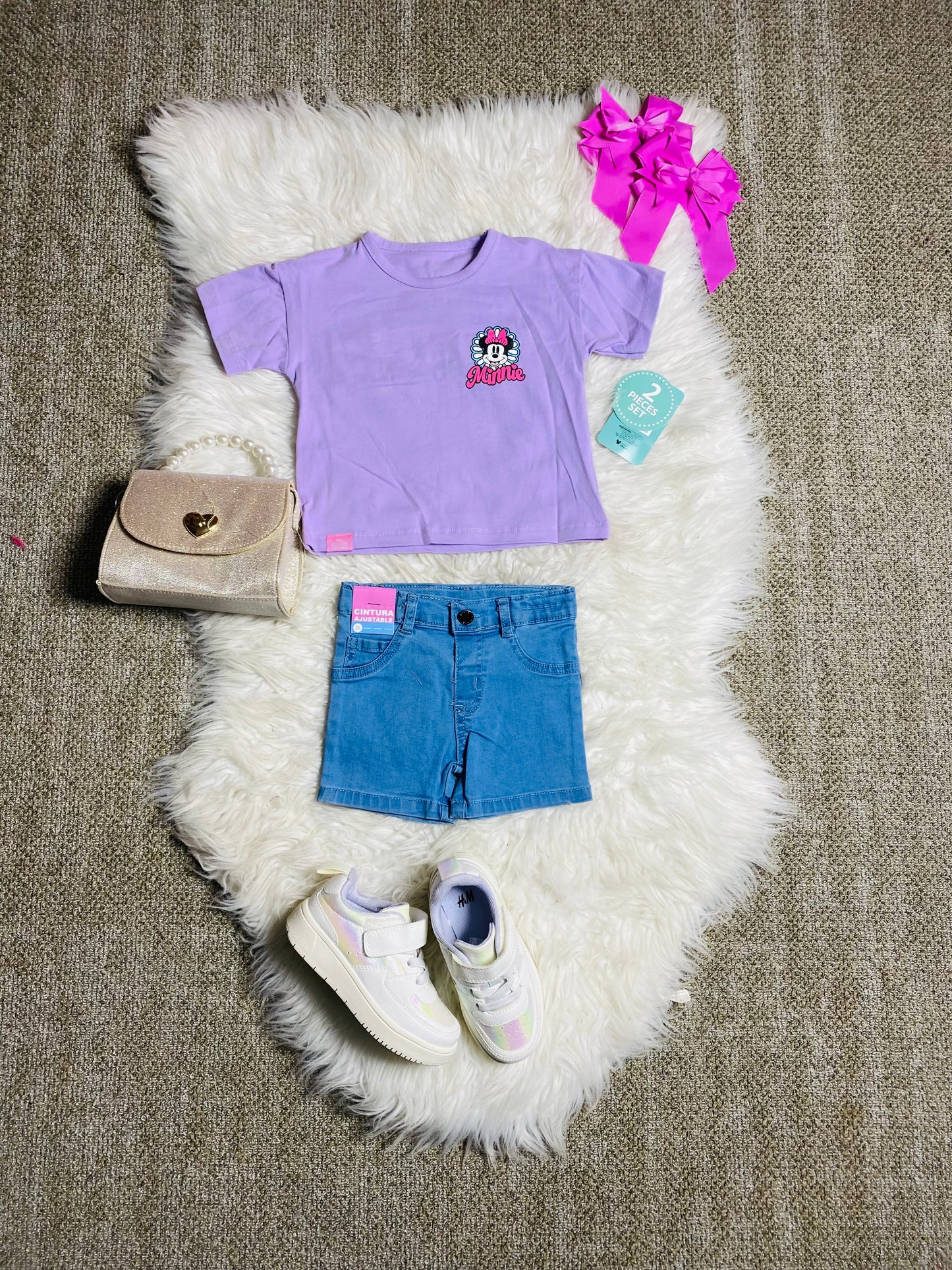 Set conjunto dos piezas minnie short camisa 12m a 3T D9-MI-1256B 690345 morado
