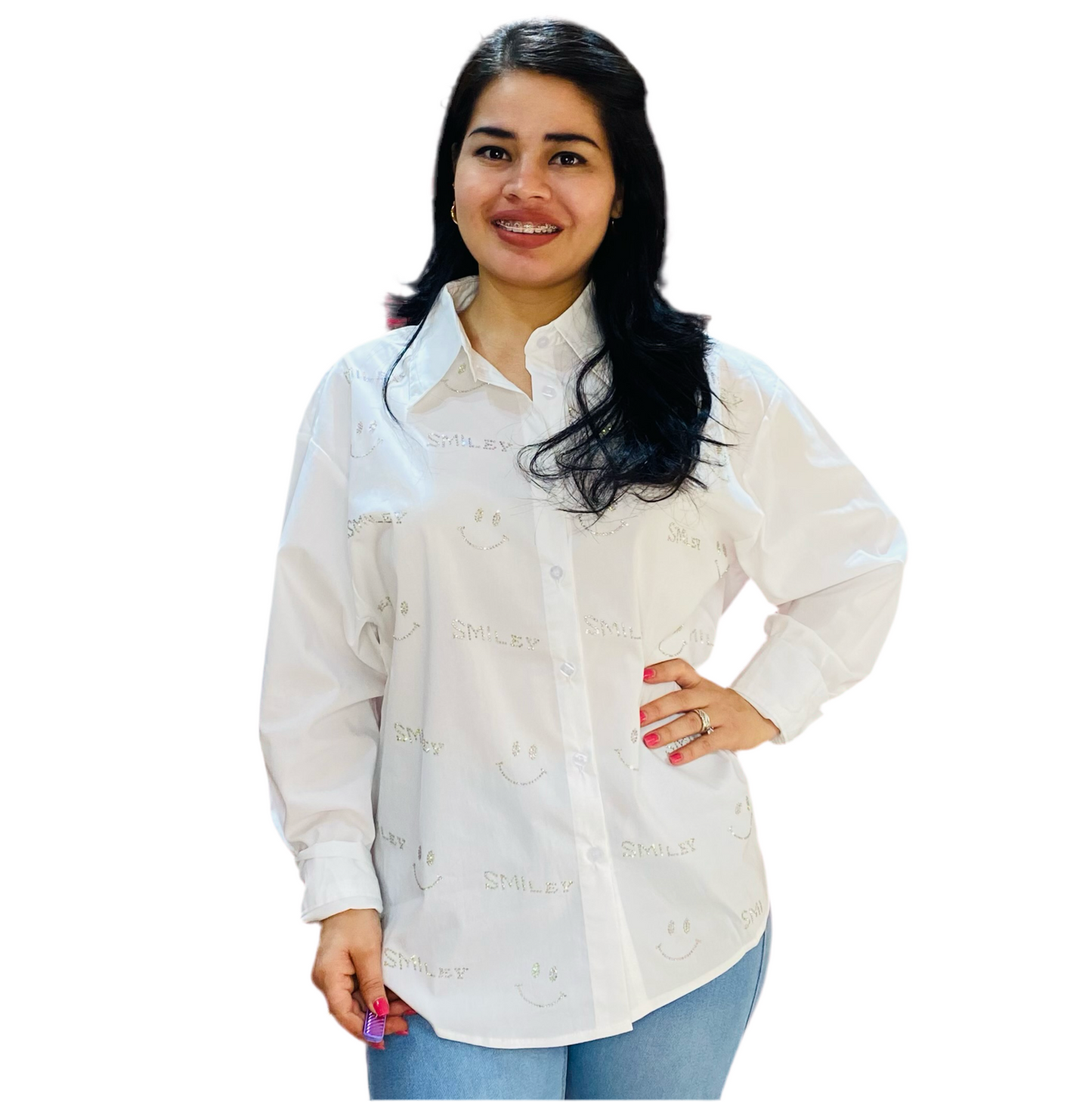 Camisa blanca Blusa Dama manga larga happy face smile CTD1198-6 590400