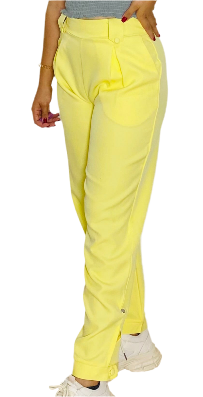 Pantalon tela tiro alto dama mujer amarillo M L XL Intrigue INT3-1737 590499