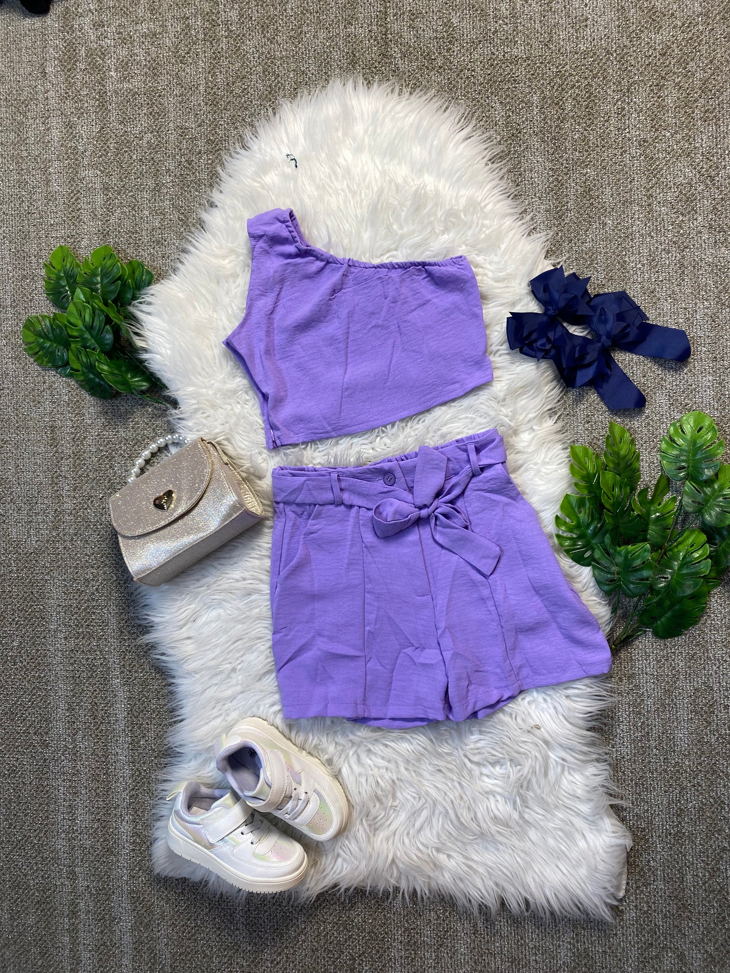 Conjunto set dos piezas para niña short y camisa CSG1117-12 590350 morado lila