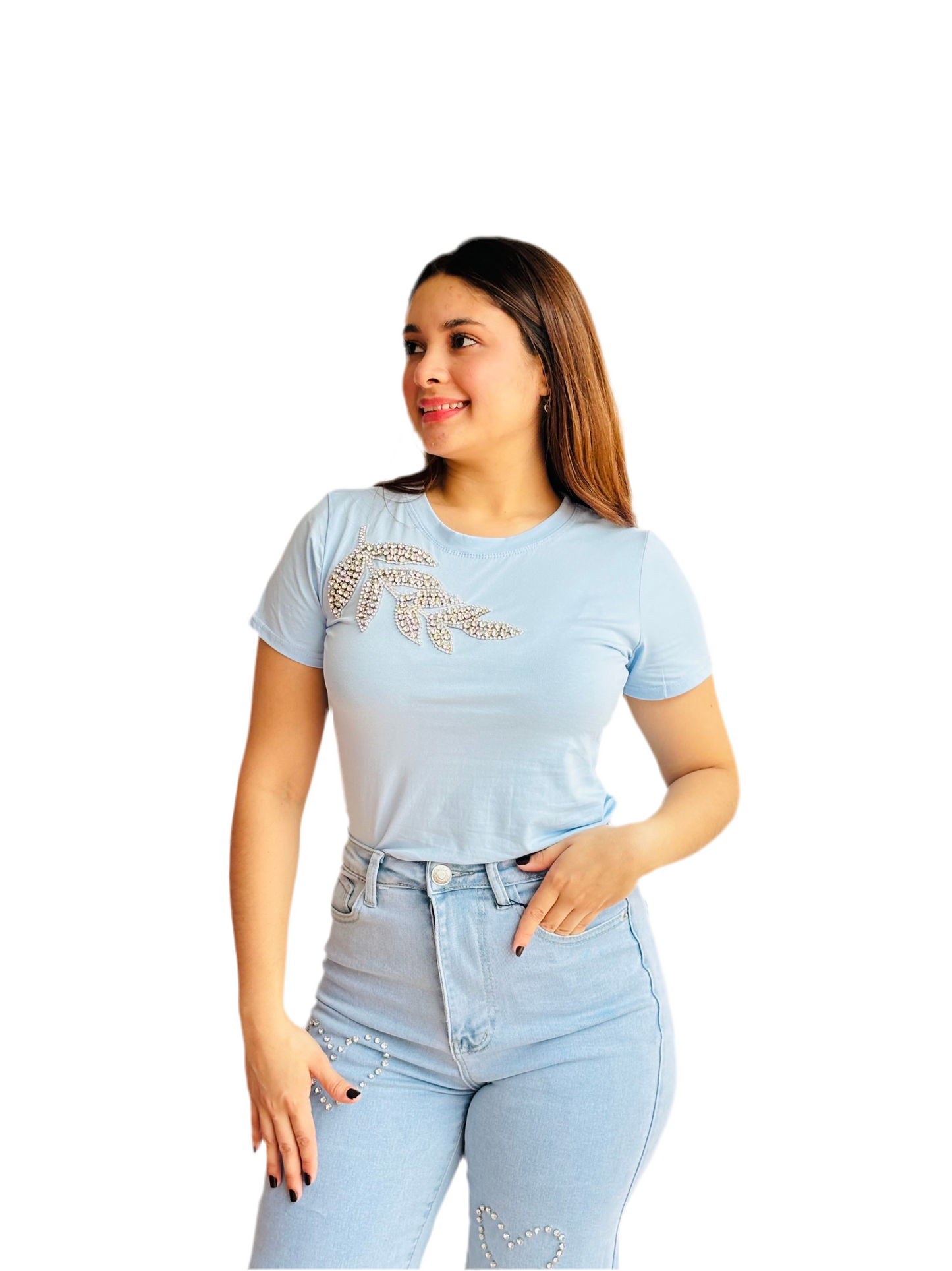 Camisa Blusa para Dama azul hojas CTD1227-19 580375
