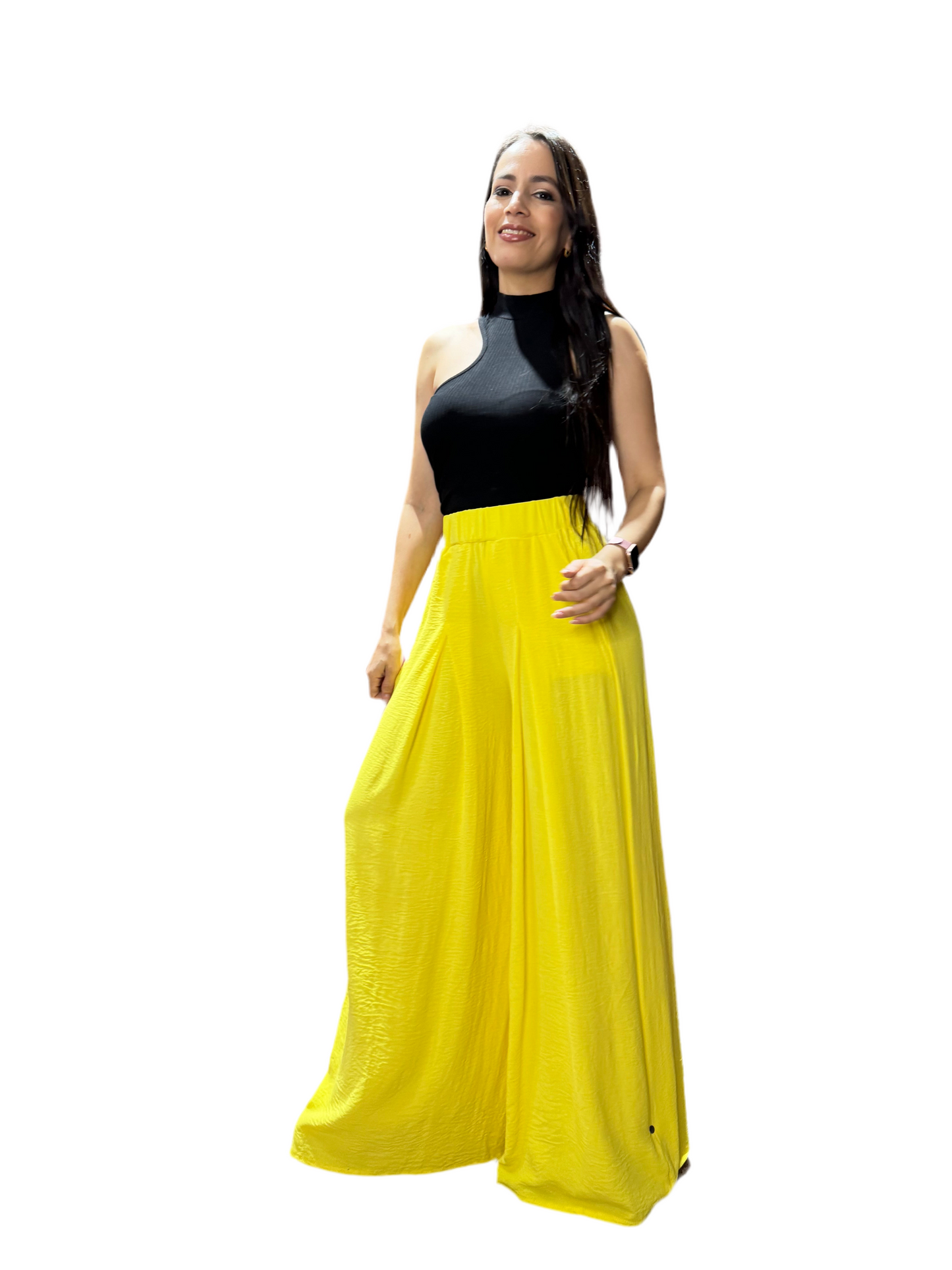 Pantalon ancho wide leg para mujer CPD1068-63 590395 Amarillo