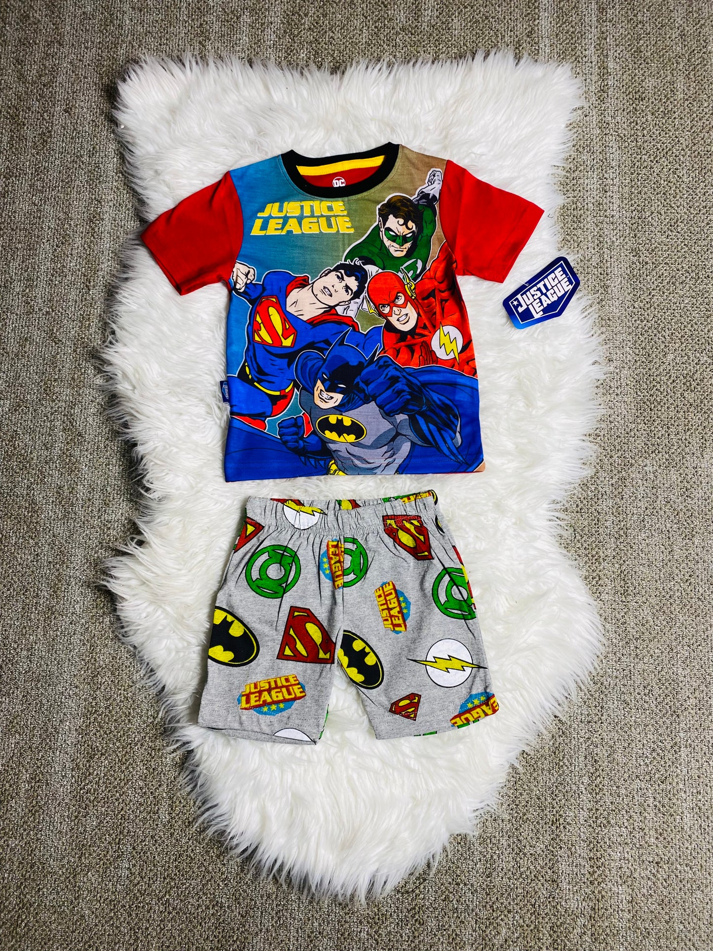 Set conjunto dos piezas pijama super man liga de la justicia 2 a 8 años C3-JL-240N 590305 manga roja