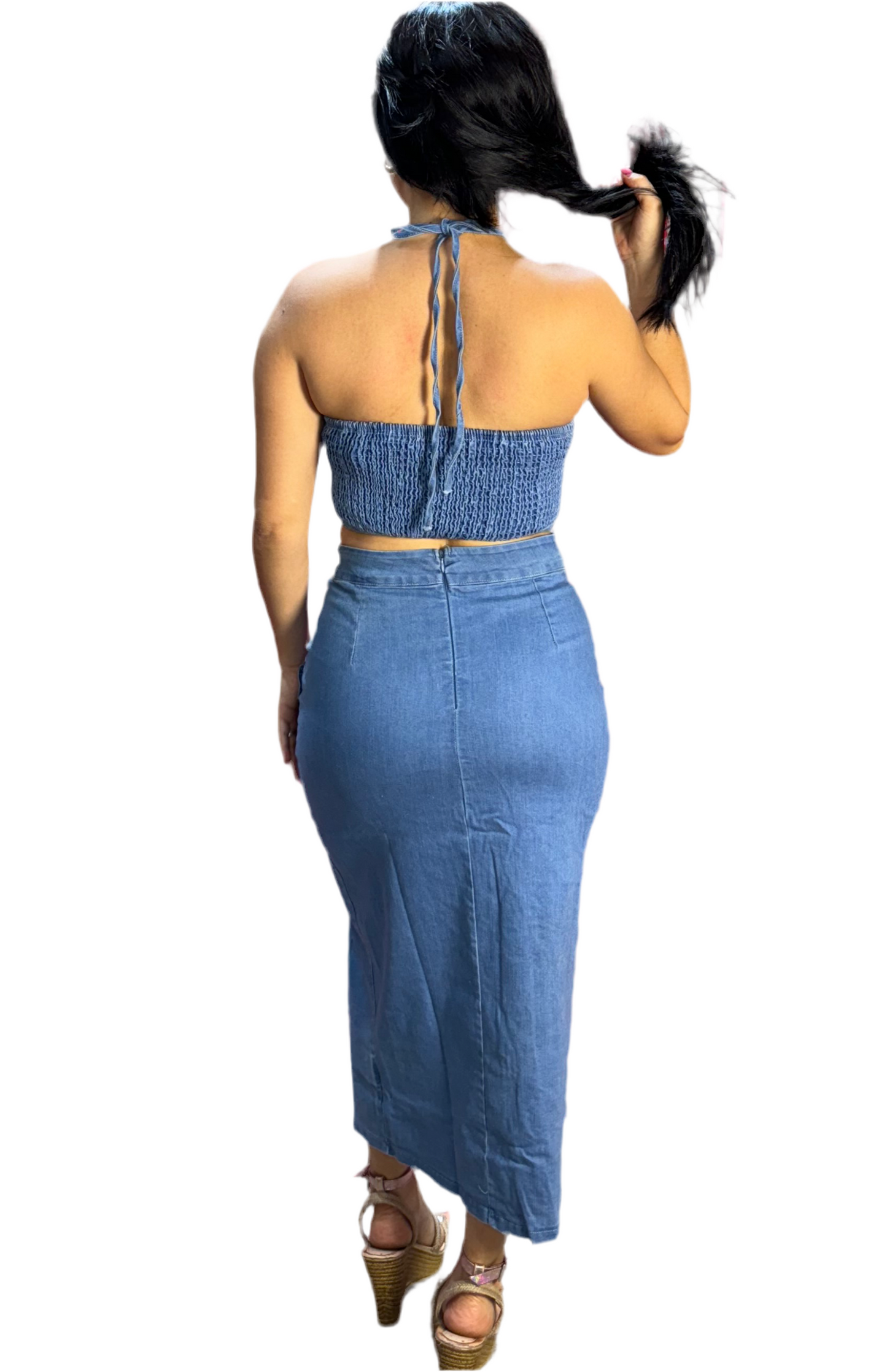 Set de dos piezas para dama mujer blusa top flor Azul Claro CSD1195-14 1090/680