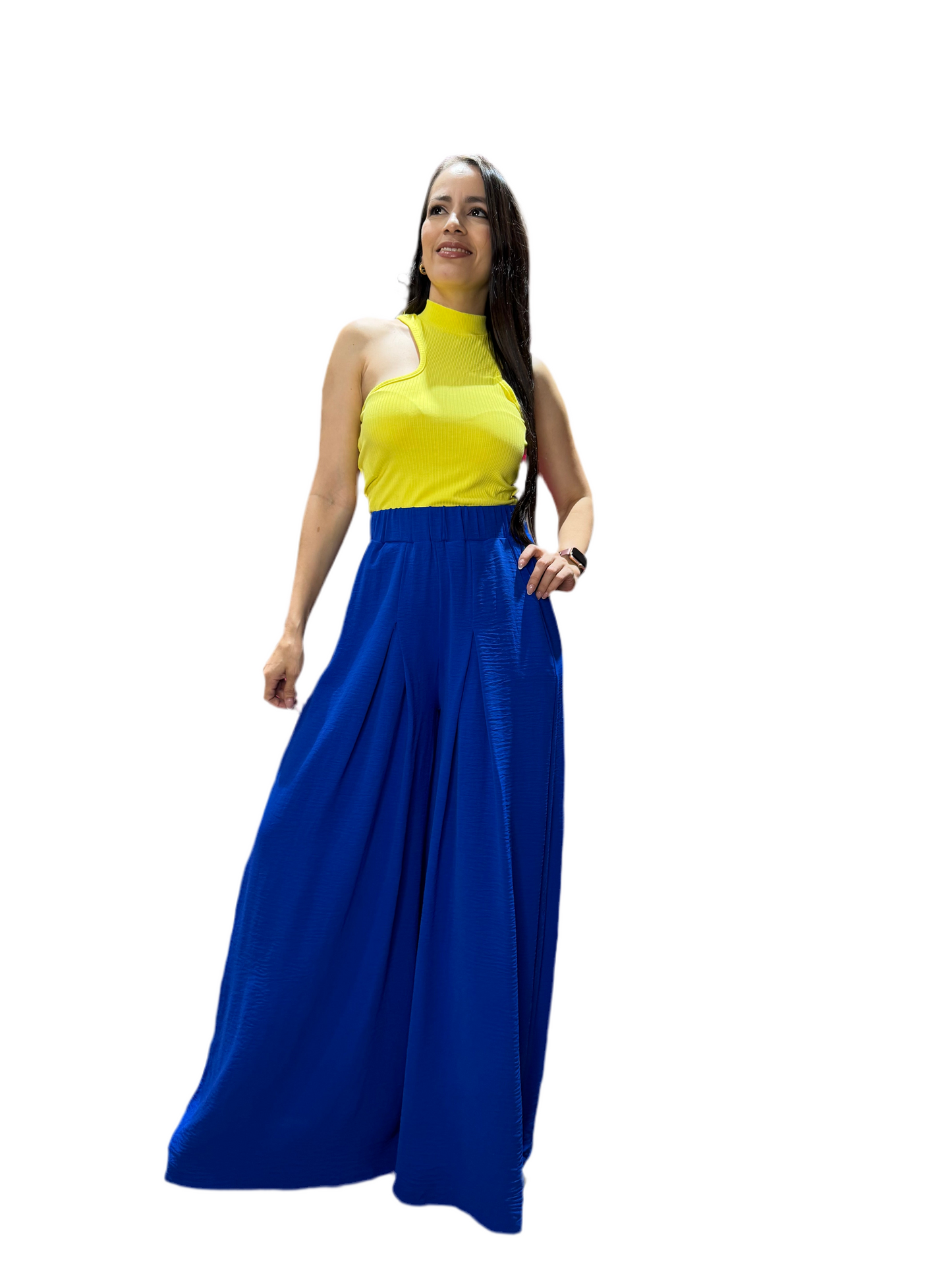 Pantalon ancho wide leg para mujer CPD1068-63 590395 Azul
