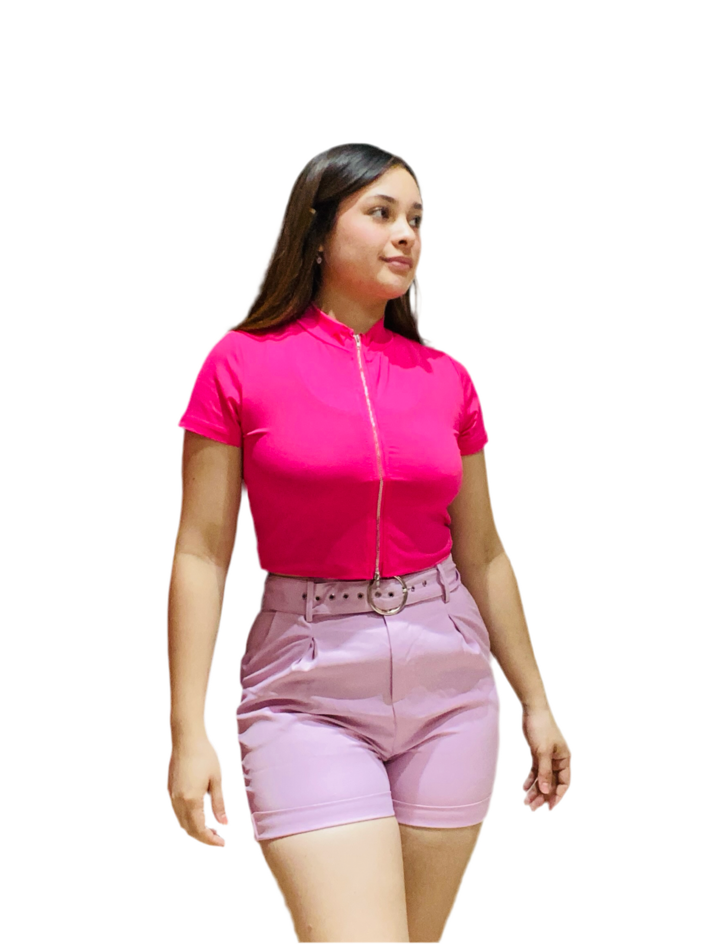 Short tiro alto con faja tela formal lila INT7-1740 7450122116821 445315