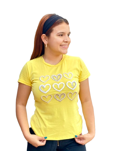 Camisa corazones bordados amarillo S-XL Intrigue IN1-2213 425350