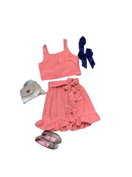 Conjunto set de dos piezas para niña falda y camisa salmón CSG1117-15 550390