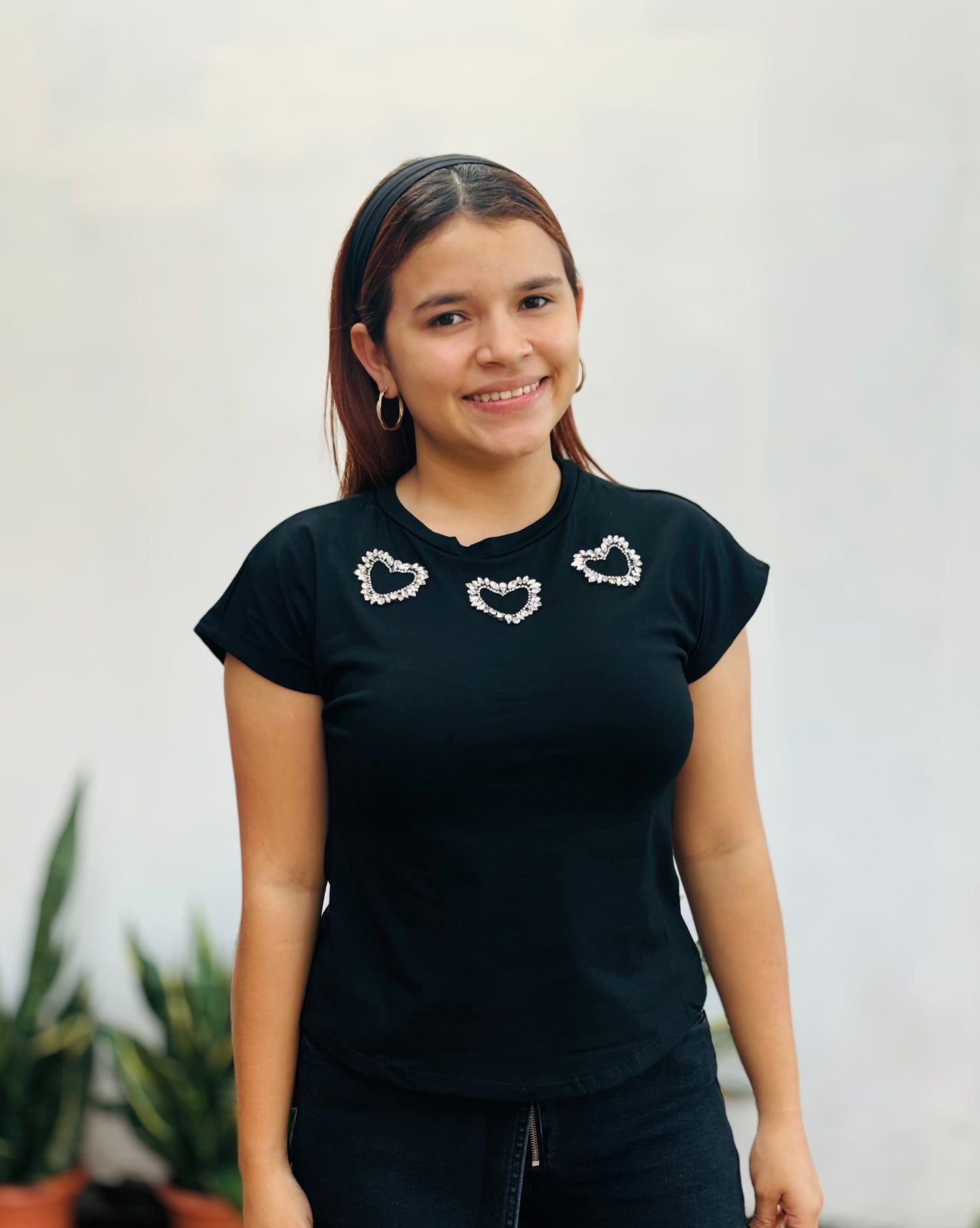 Camisa corazones brillantes negra S-XL IN1-2219 325225