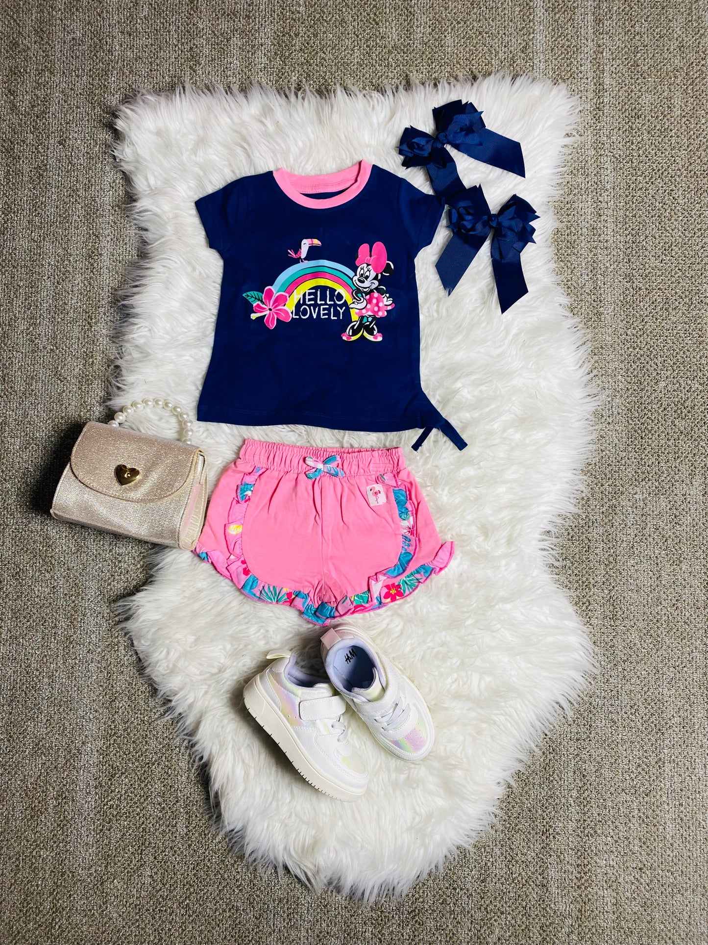 Set conjunto dos piezas short camisa minnie 12m a 3T D9-MI-1164B 390330 azul