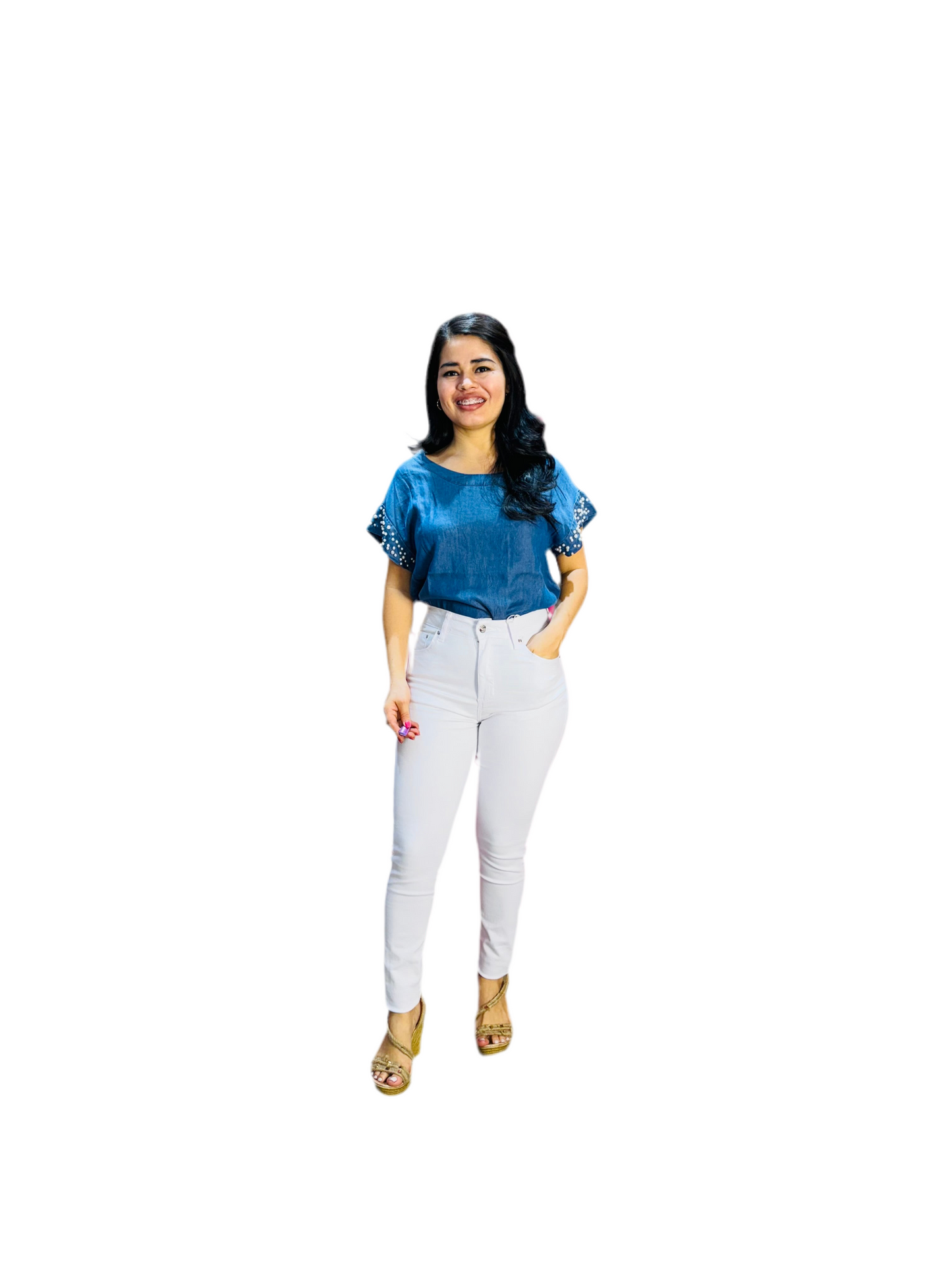 Jeans Pantalon tiro alto blanco Playboy PB11-1880 tallas 3-15 590430