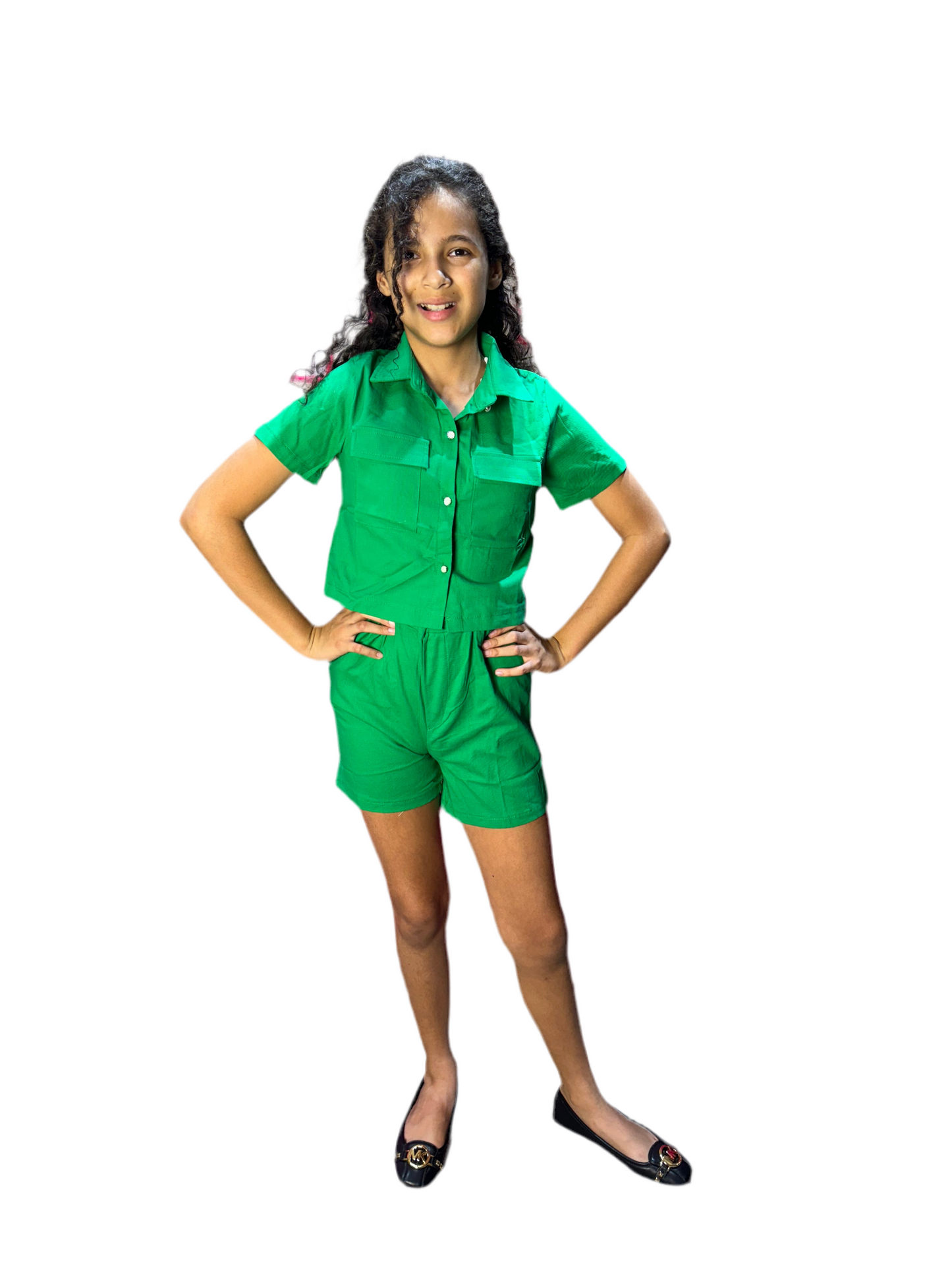Conjunto para niña short y camisa de coello verde CGS1208-18 690445