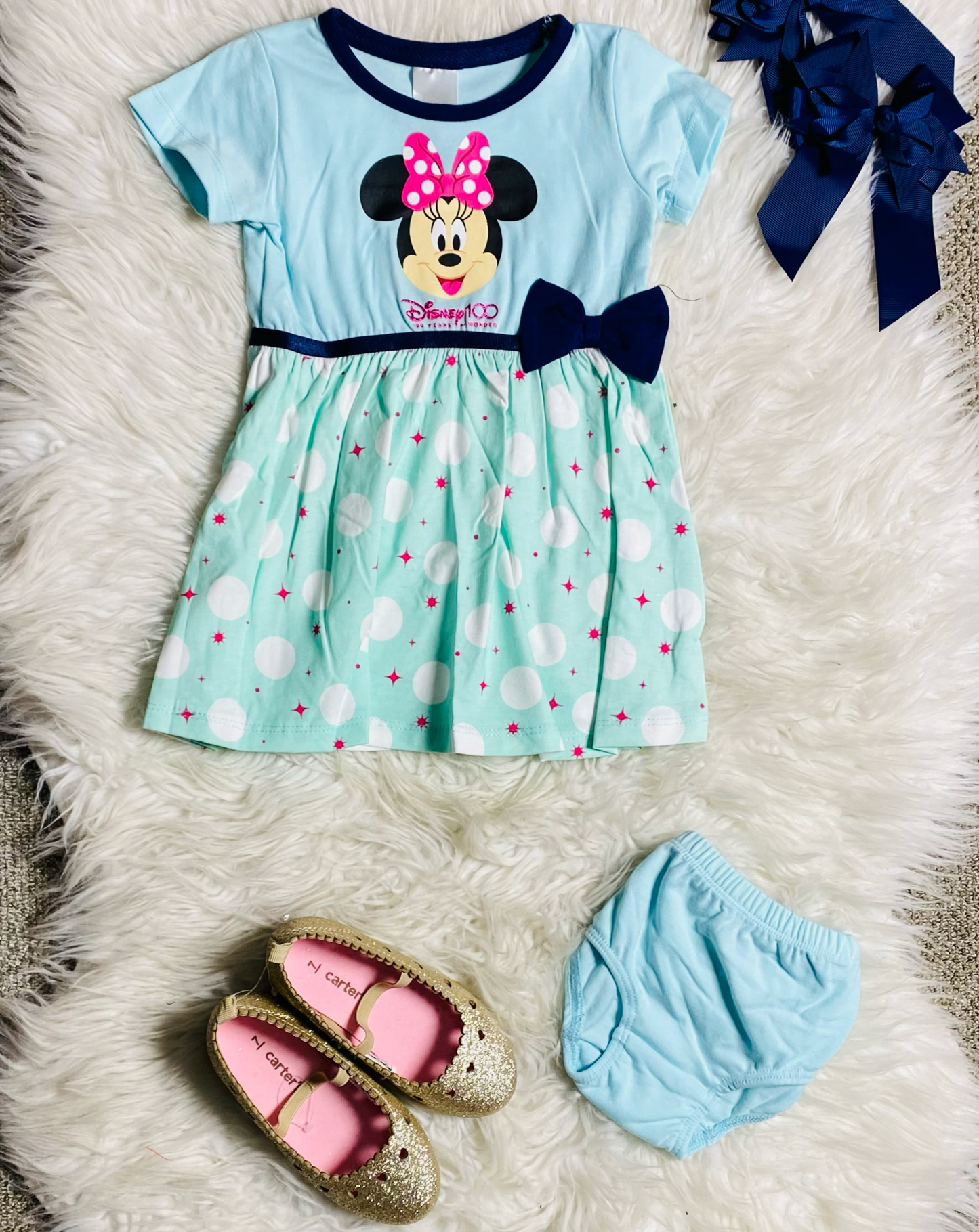 Vestido Minnie Disney azul Aqua 12m a 3T D10-MI-1288B 590315