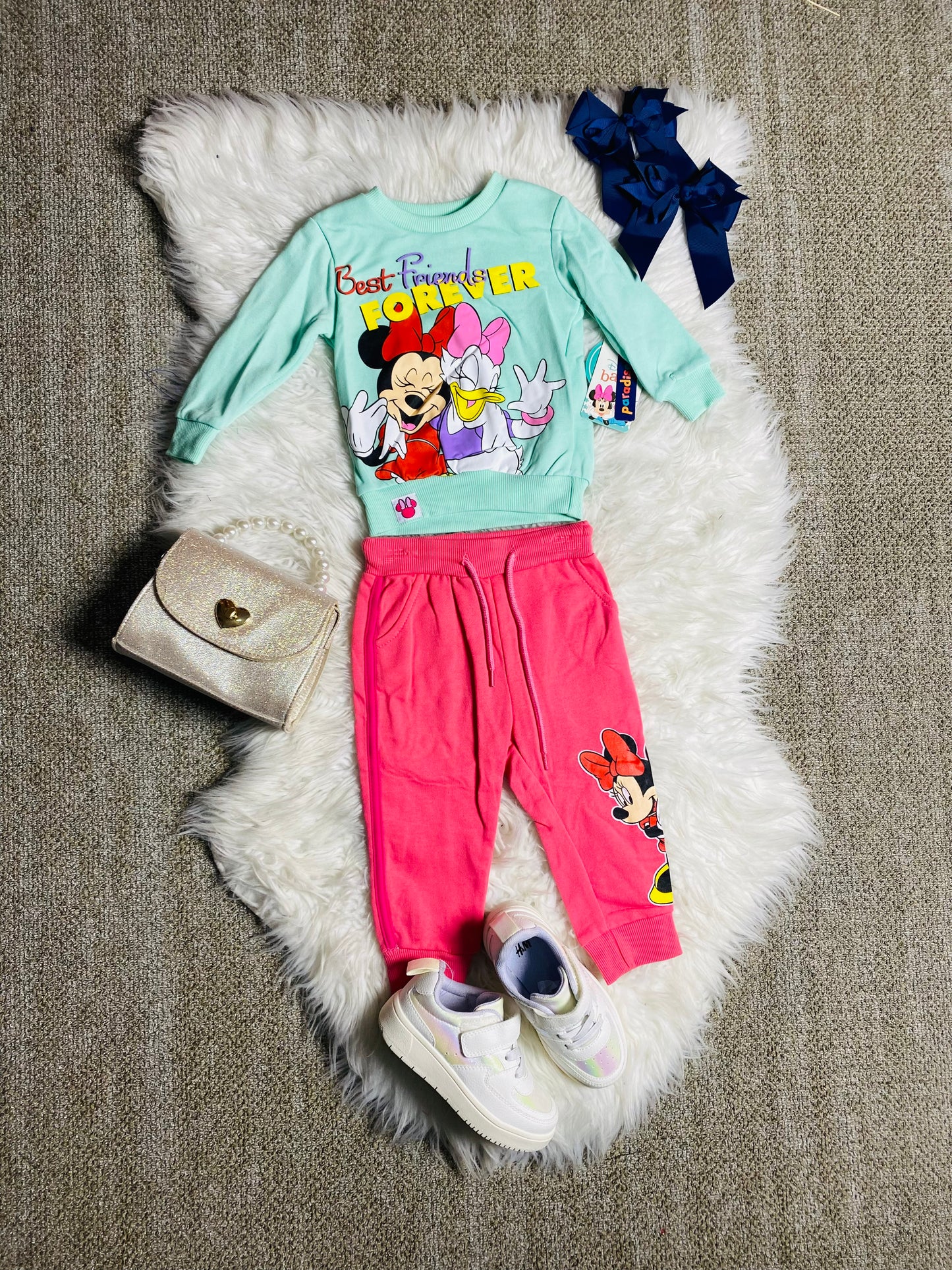 Set conjunto para bebe niña camisa y buzo minnie 12m a 3T D9-MI-1229B verde 790385