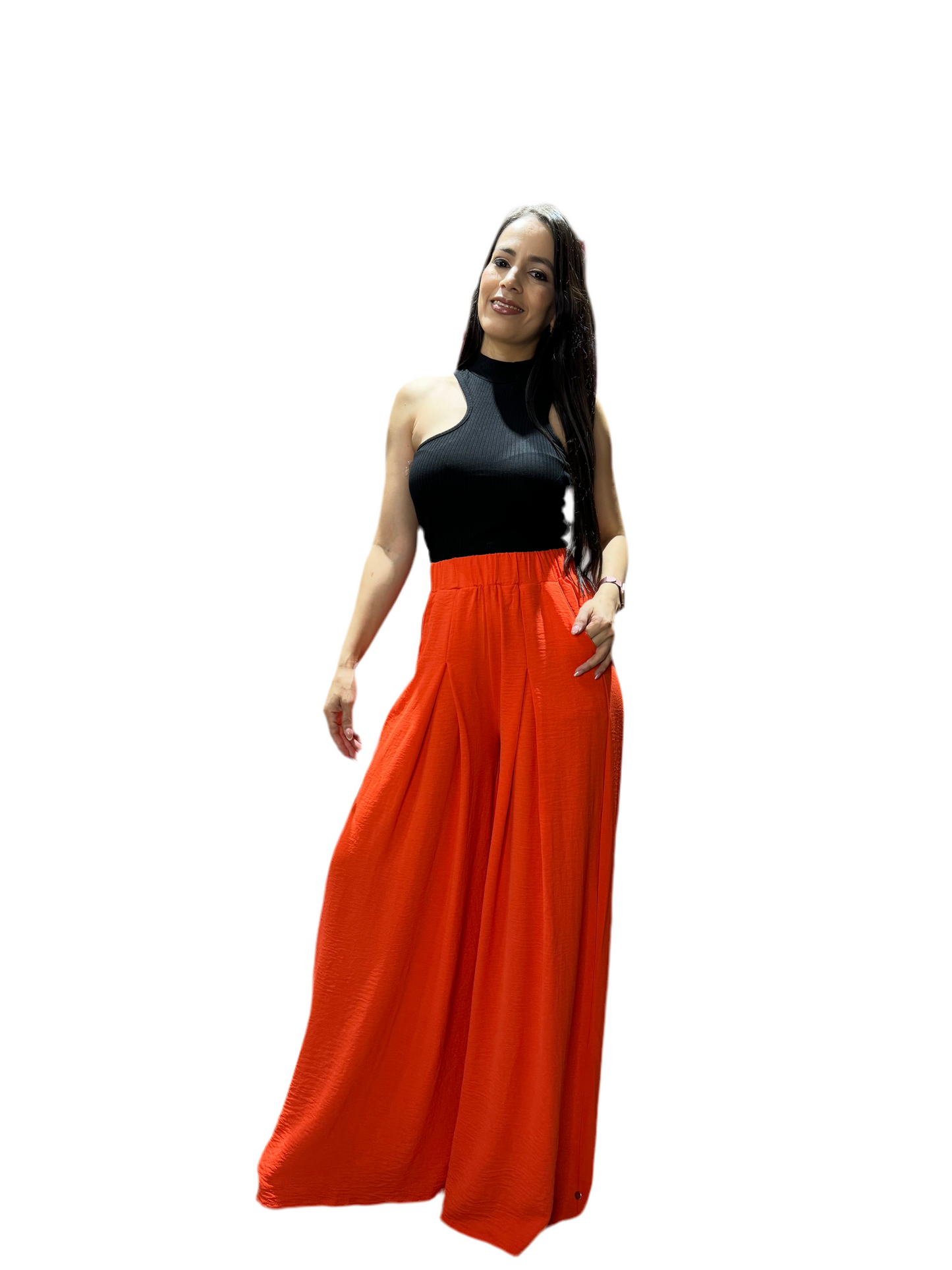 Pantalon ancho wide leg para mujer CPD1068-63 590395 anaranjado