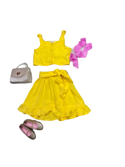 Conjunto set de dos piezas para niña falda y camisa amarillo CSG1117-15 550390