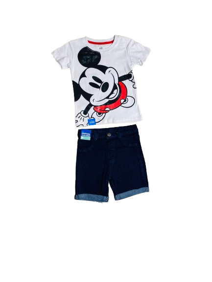 Set conjuntos dos piezas para bebé niño mickey short y camisa 12m a 3T blanco D9-MK-1333B 690345