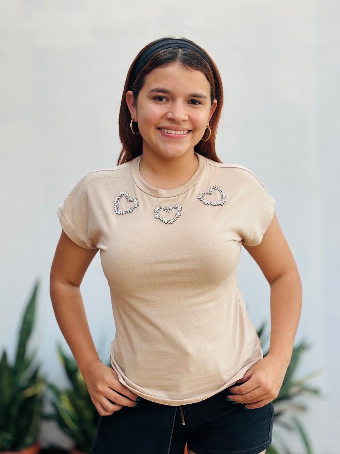 Camisa corazones brillantes cafe S-XL IN1-2219 325225