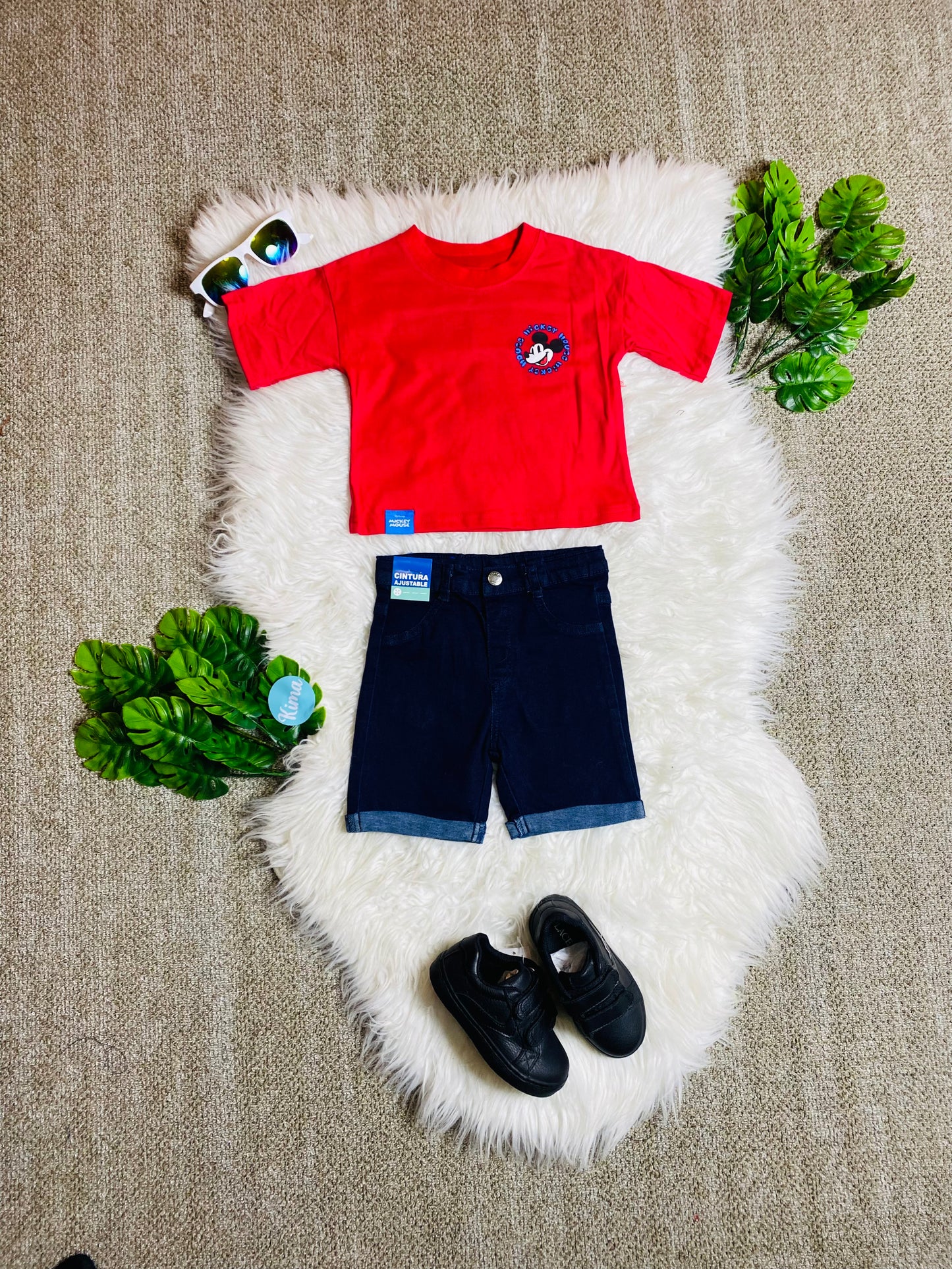 Set conjuntos dos piezas para bebé niño mickey short y camisa 12m a 3T D9-MK-1334B 690345 rojo