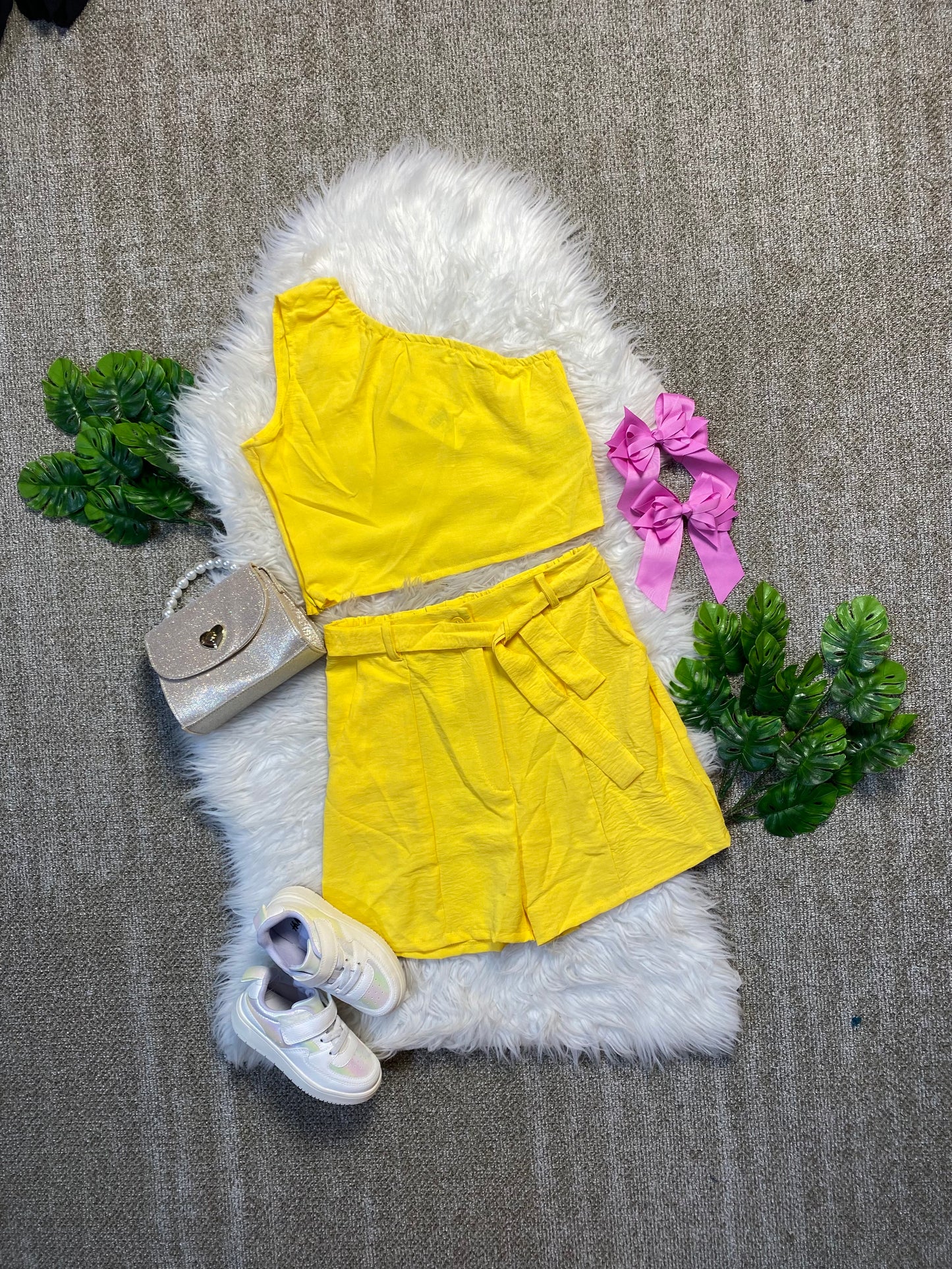Conjunto set dos piezas para niña short y camisa CSG1117-12 590350 amarillo
