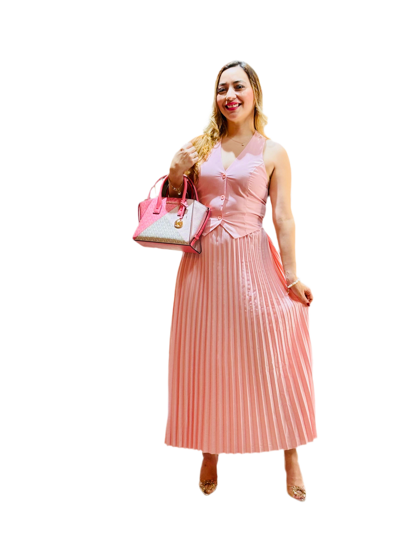 Set de dos piezas falda y top rosa para dama mujer 990790