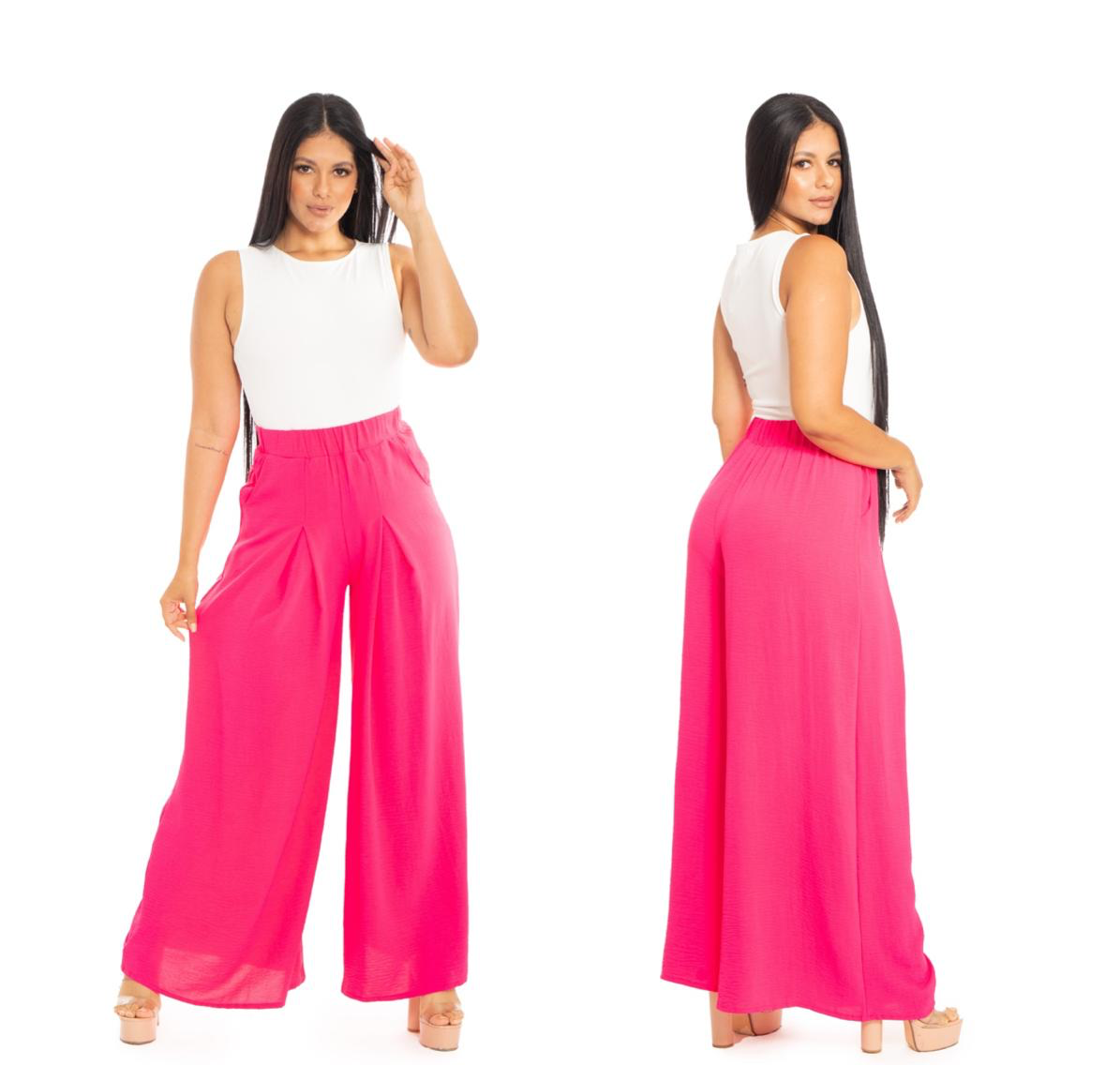 Pantalon ancho wide leg para mujer CPD1068-63 590395 fucsia