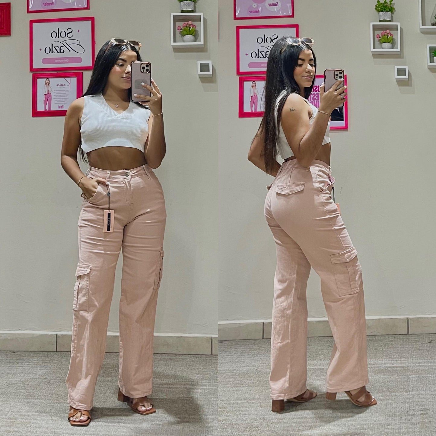 Jeans pantalon cargo mujer CPD1204-4 590465 rosado