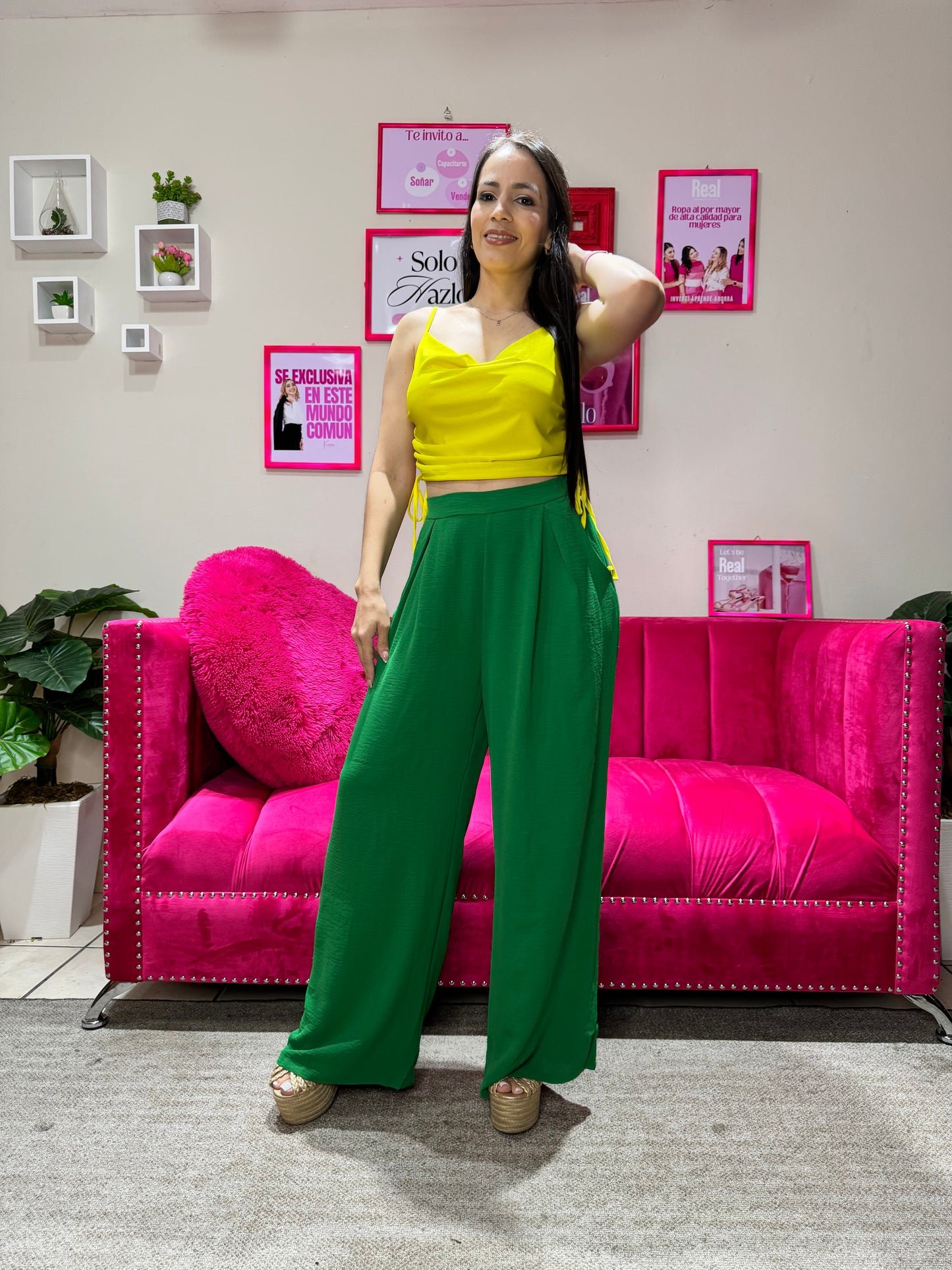 Pantalón tela formal dama PR3-1554 690390 Negro Blanco Verde Naranja Azul Amarillo