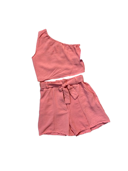 Conjunto set dos piezas para niña short y camisa CSG1117-12 590350 Melocotón salmón