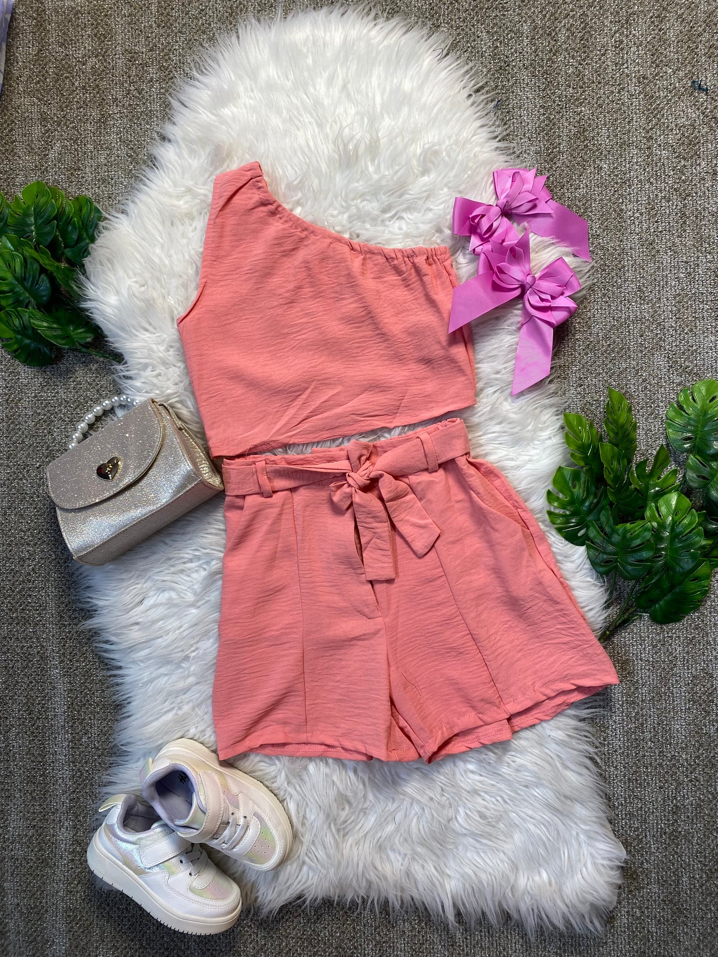Conjunto set dos piezas para niña short y camisa CSG1117-12 590350 Melocotón salmón