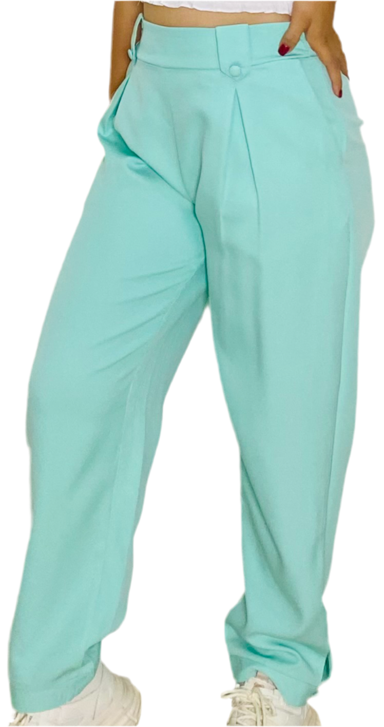 Pantalon tela tiro alto dama mujer M L XL Intrigue INT3-1737 verde aqua